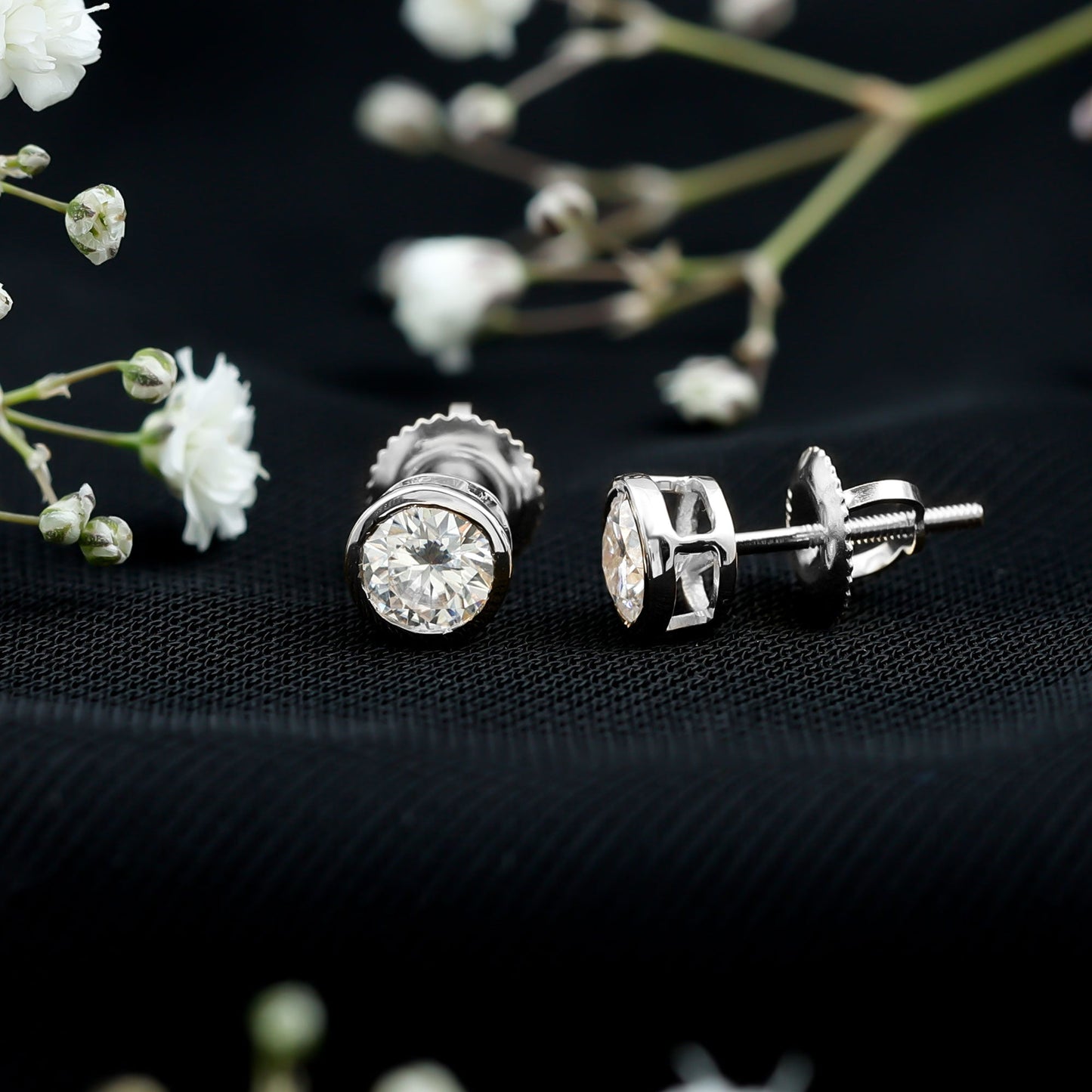 Bezel Set Round Cut Moissanite Stud Earrings