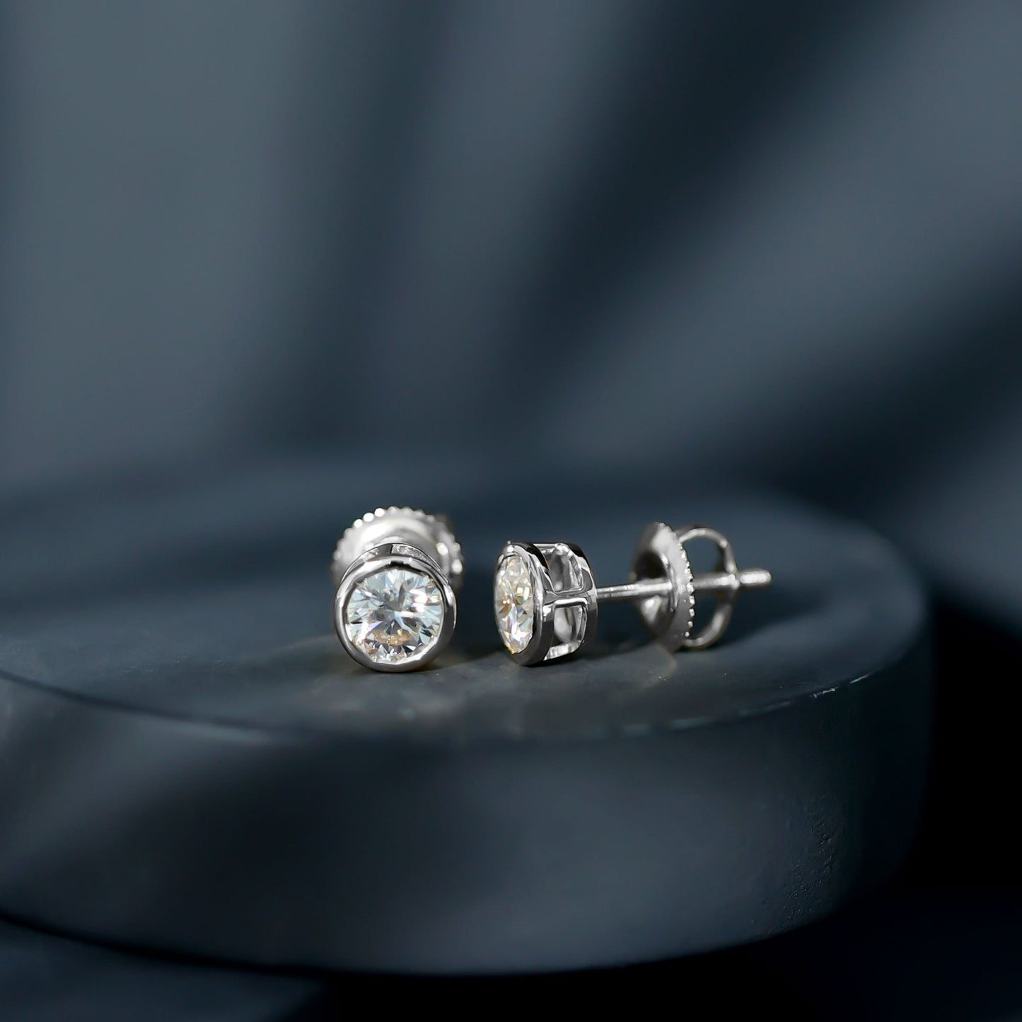 Bezel Set Round Cut Moissanite Stud Earrings