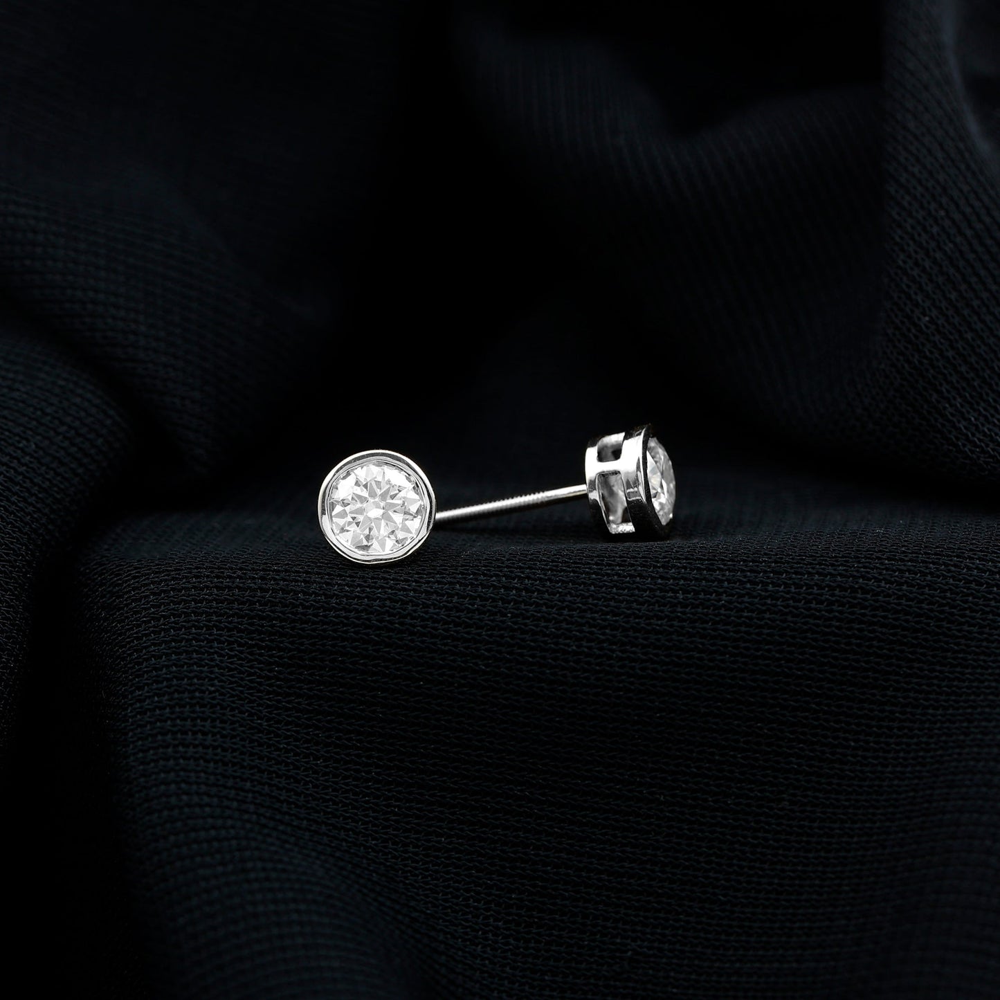 Bezel Set Round Cut Moissanite Stud Earrings