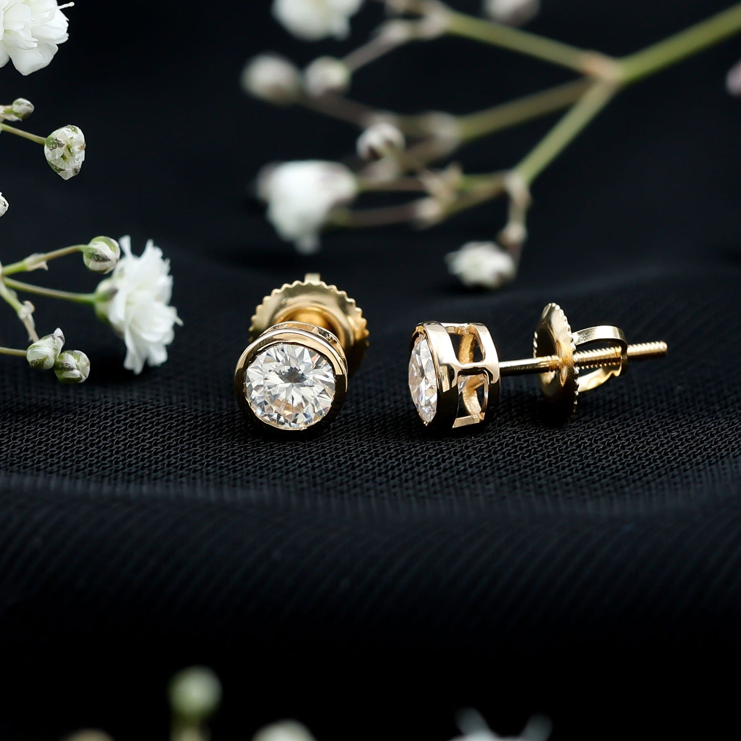 Bezel Set Round Cut Moissanite Stud Earrings