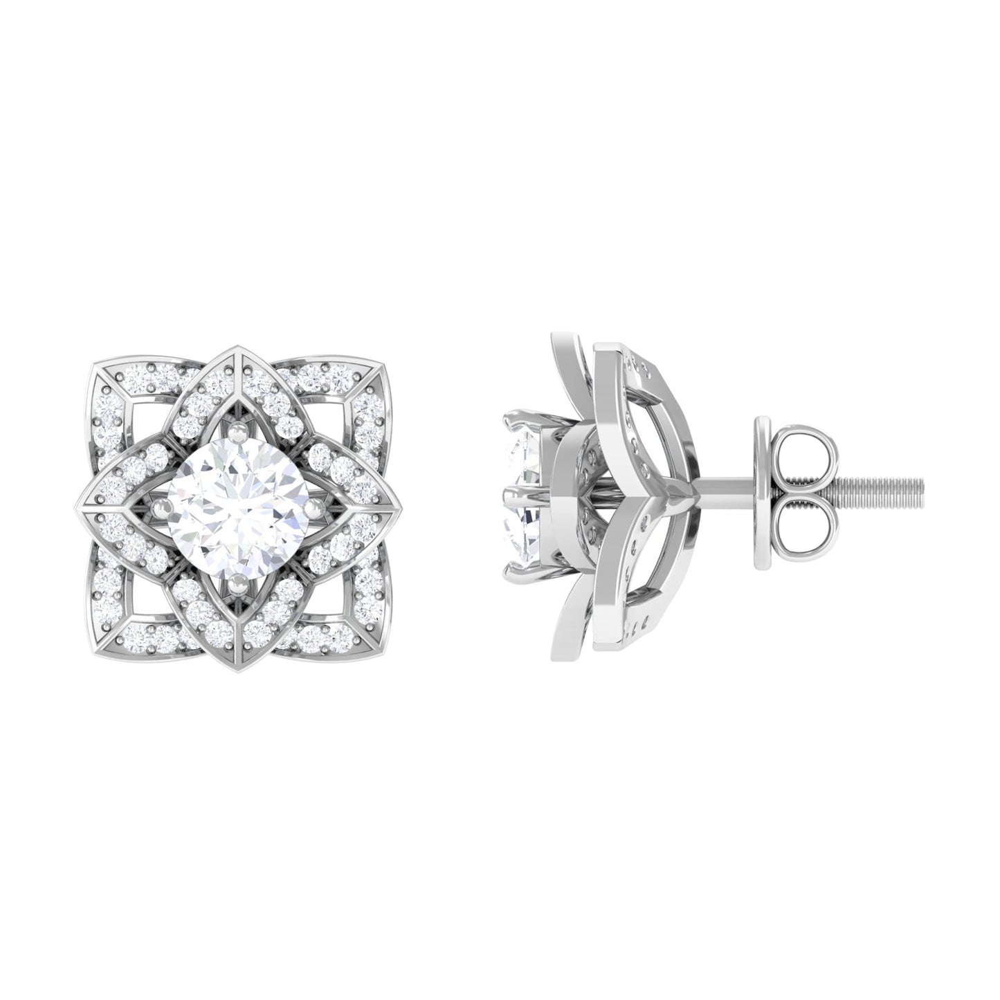 Natural Diamond Art Deco Earrings with Screw Back