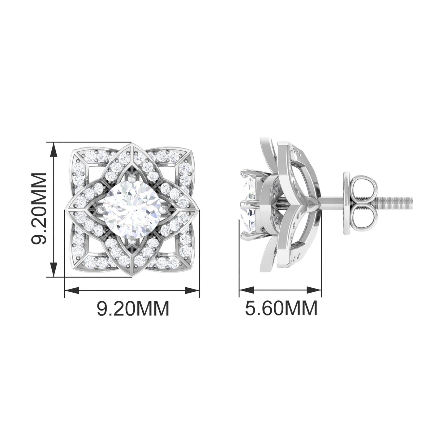 Natural Diamond Art Deco Earrings with Screw Back