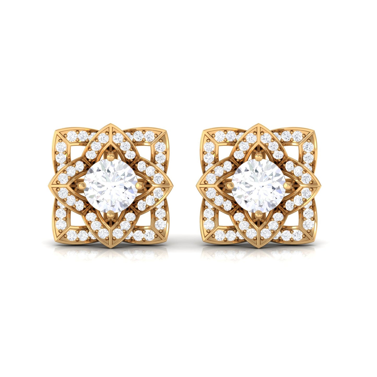 Natural Diamond Art Deco Earrings with Screw Back