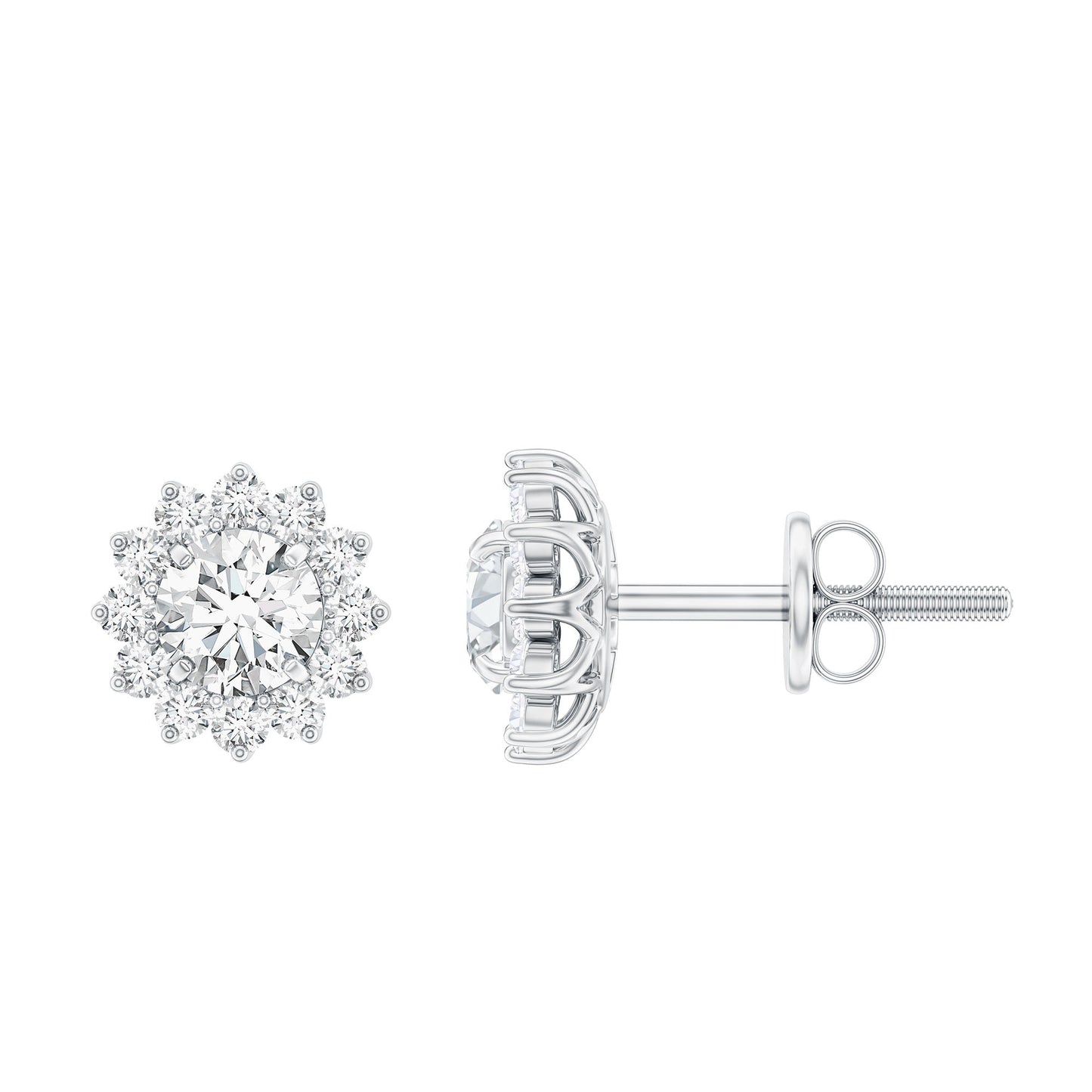 Certified Round Cut Moissanite Halo Stud Earrings for Women