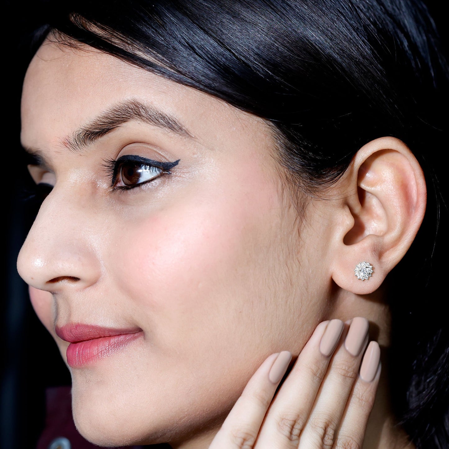 Certified Round Cut Moissanite Halo Stud Earrings for Women