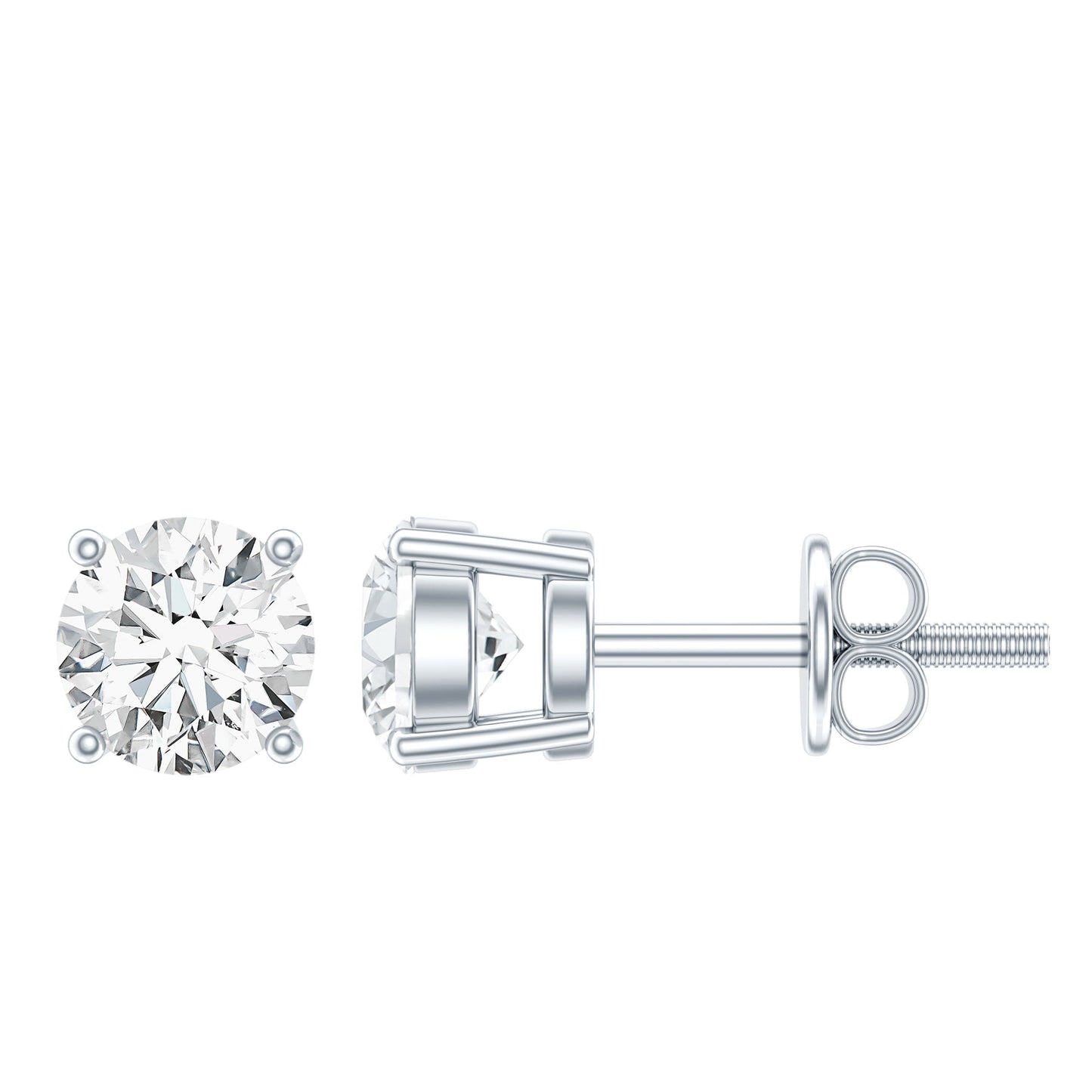 1 Carat Round Moissanite Solitaire Screw Back Stud Earrings