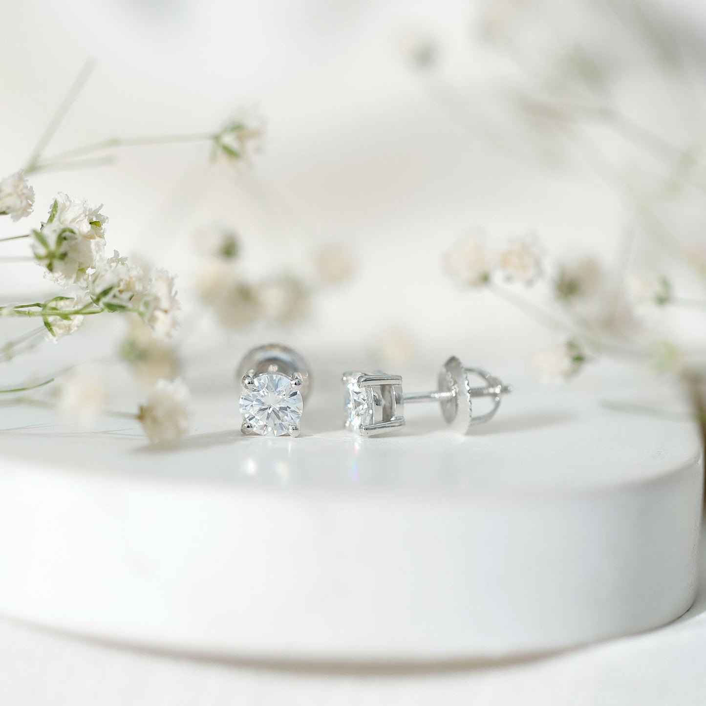 Silver Moissanite 1 Carat Stud Earring
