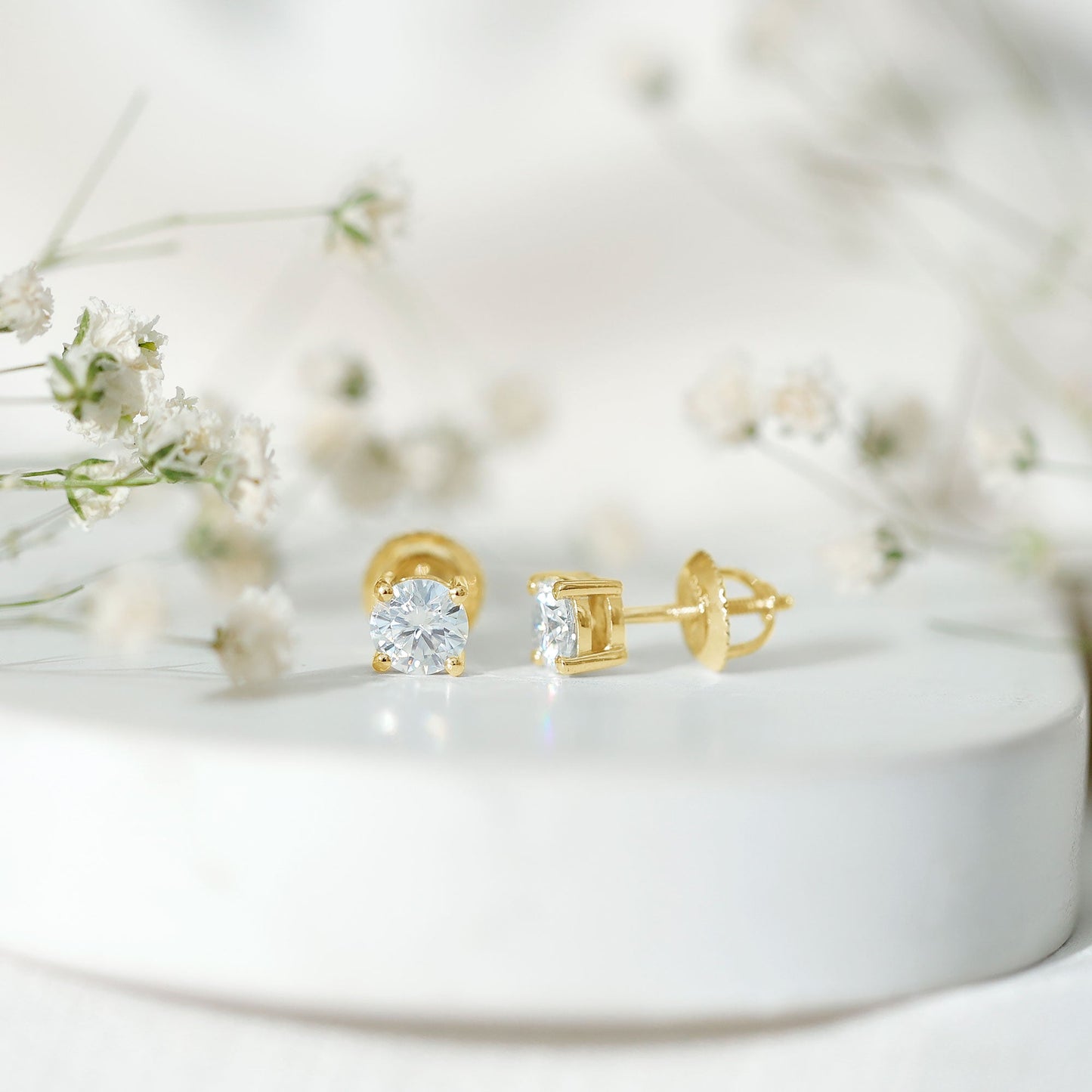 1 Carat Round Moissanite Solitaire Screw Back Stud Earrings
