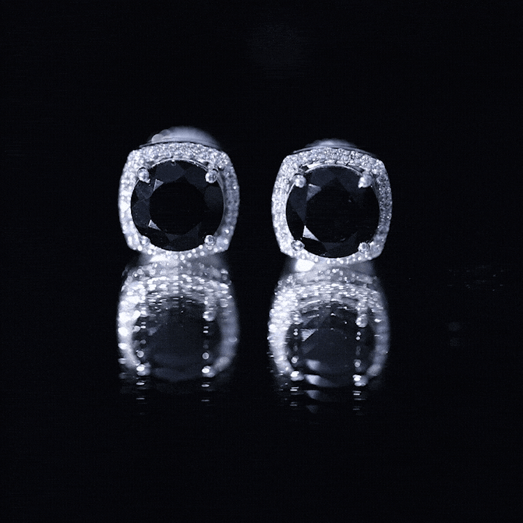 Lab Grown Black and White Diamond Halo Stud Earrings