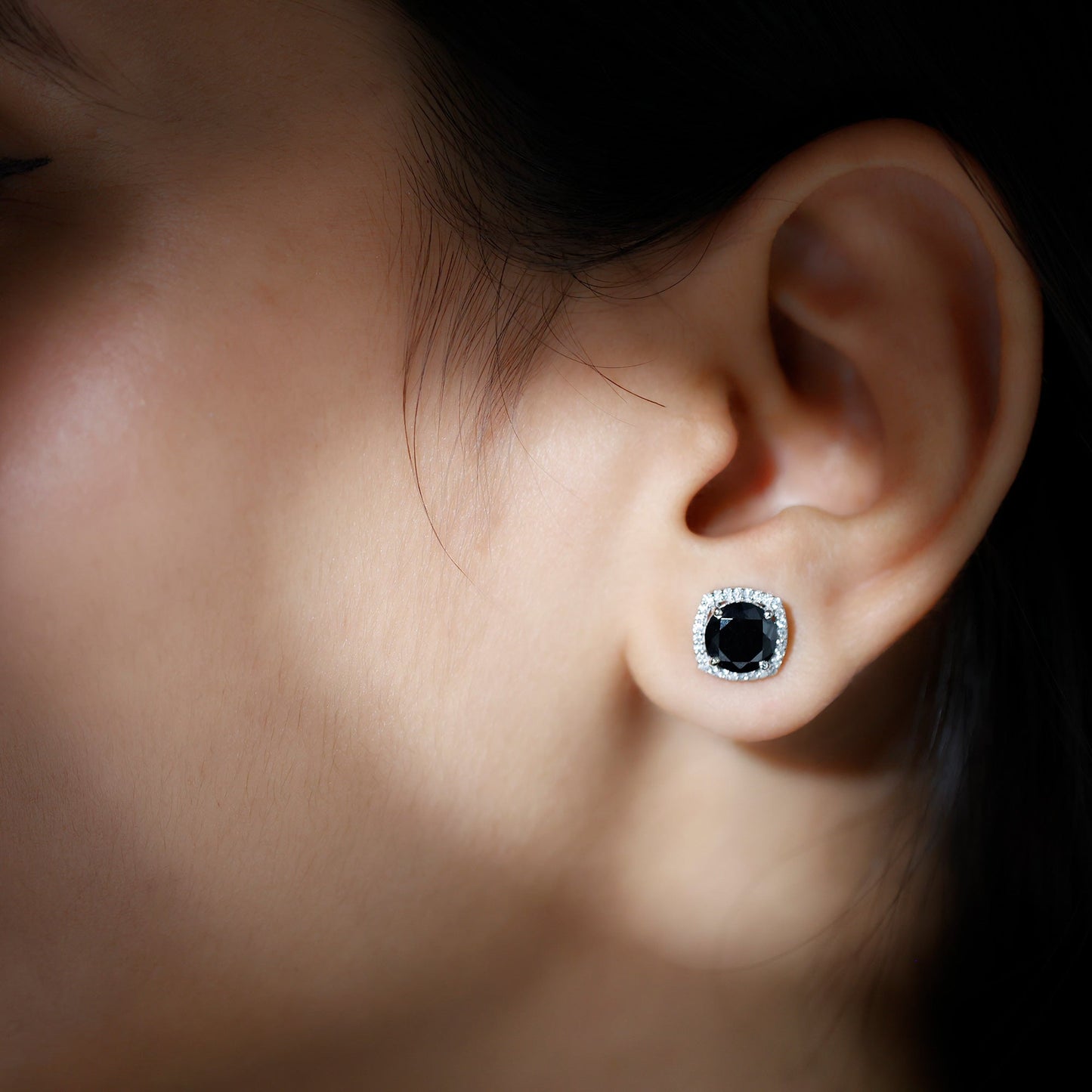 Lab Grown Black and White Diamond Halo Stud Earrings