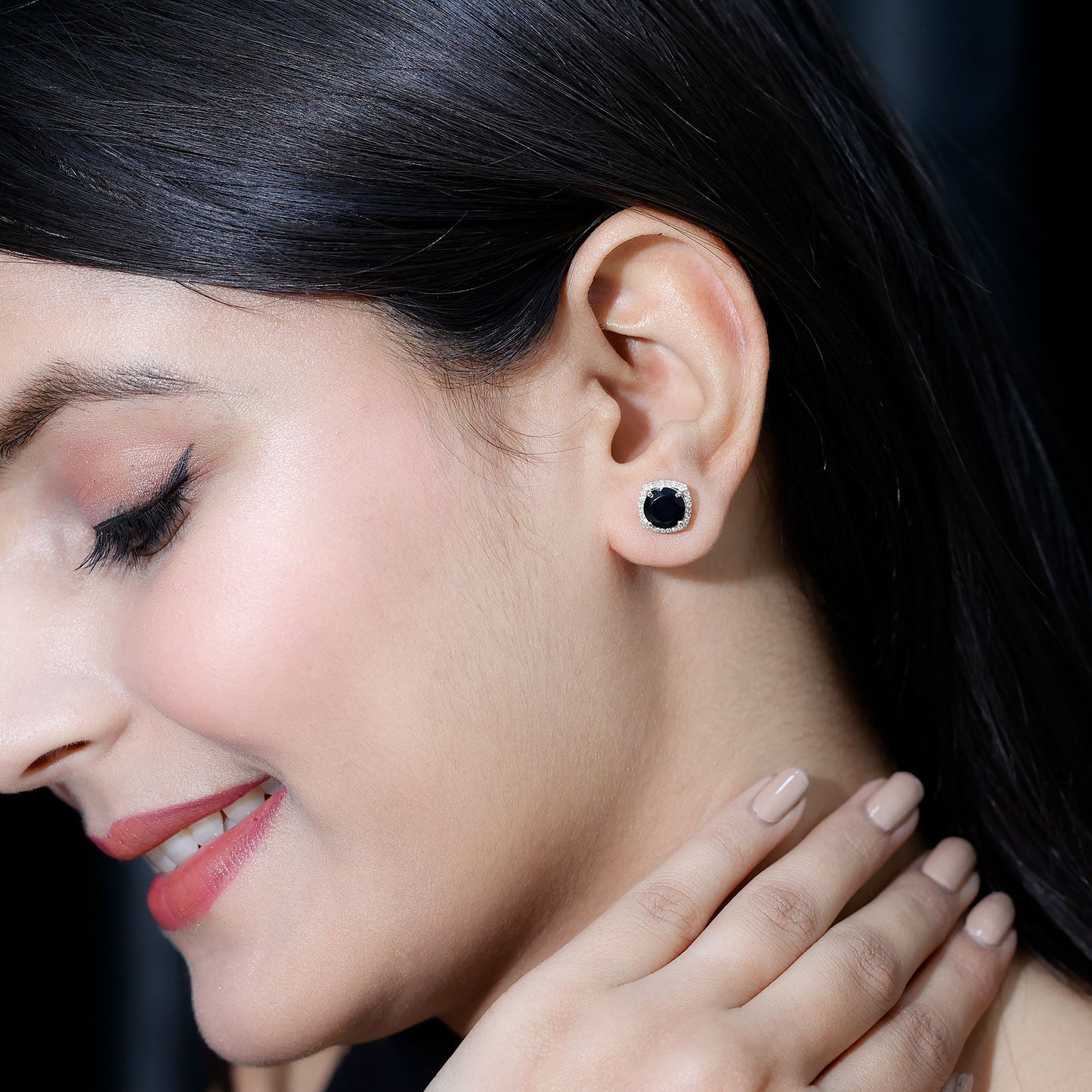 Lab Grown Black and White Diamond Halo Stud Earrings