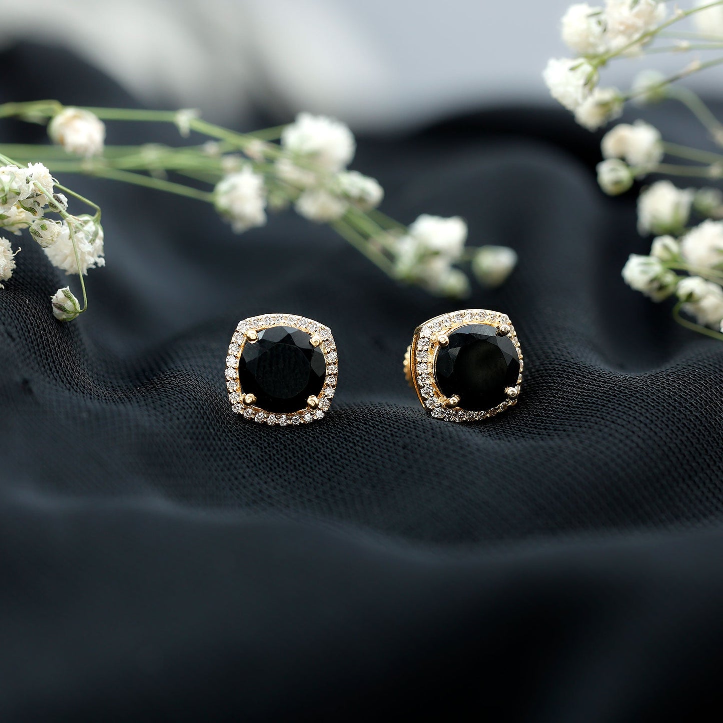 Lab Grown Black and White Diamond Halo Stud Earrings