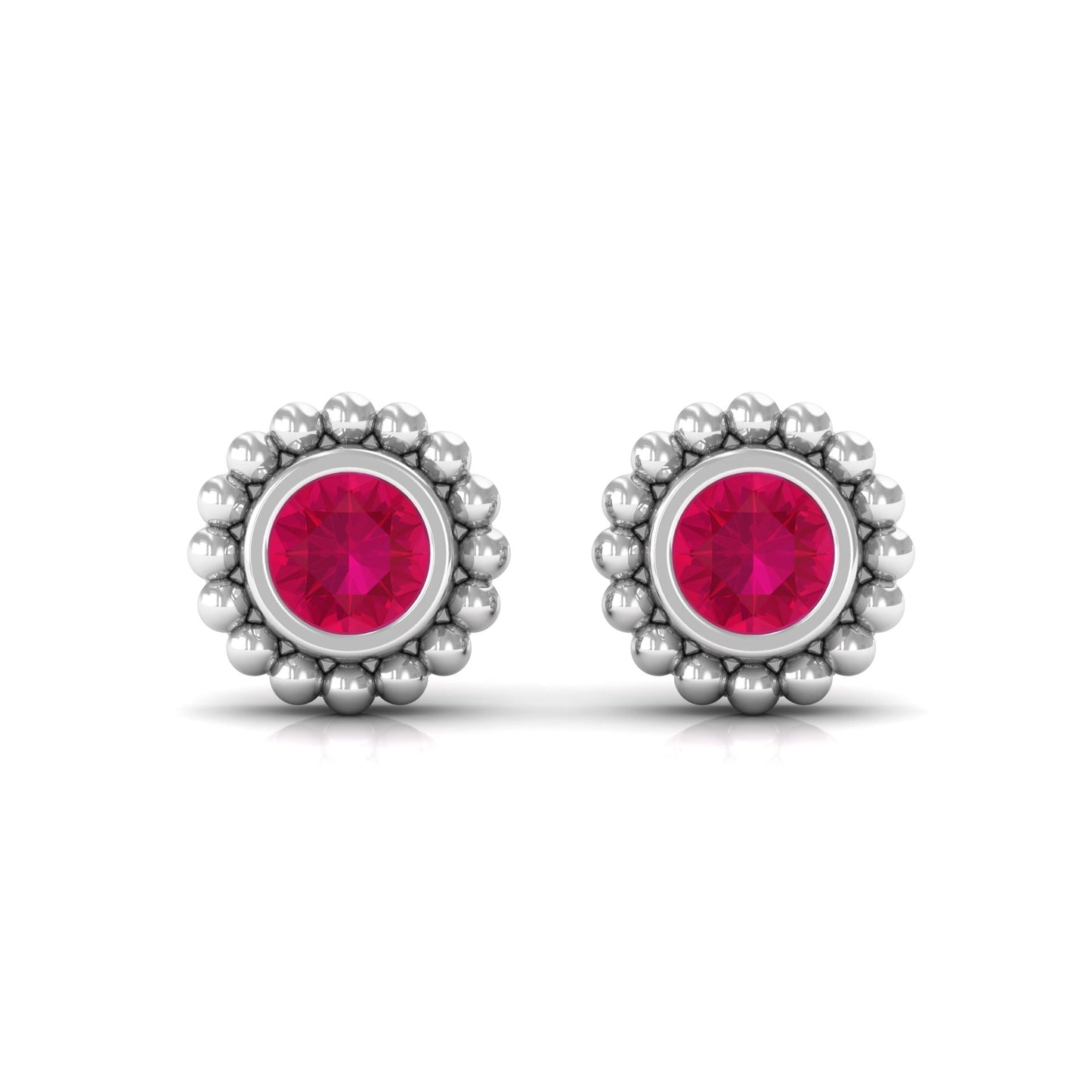 0.5 Carat Solitaire Ruby Stud Earrings in Beaded Bezel Setting