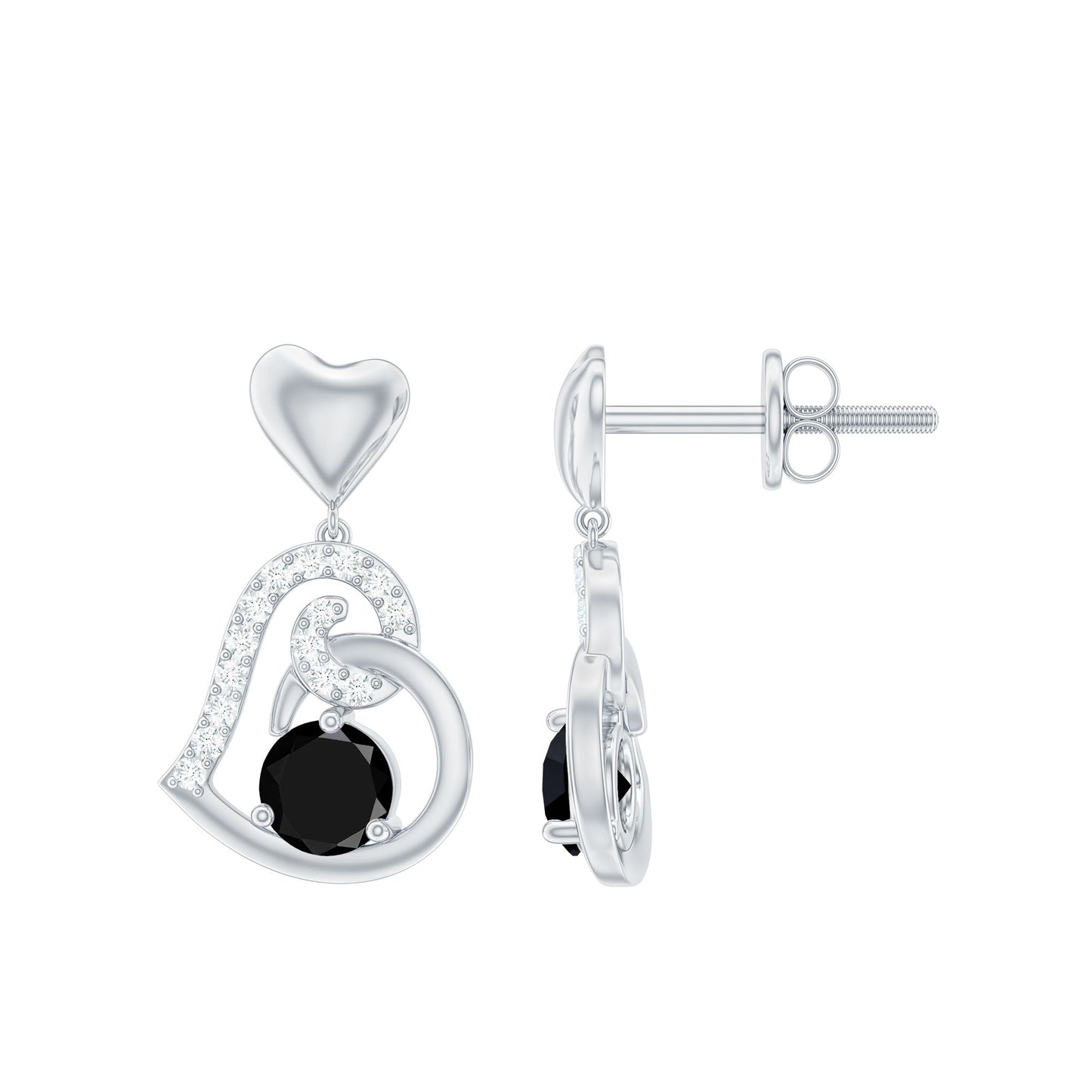 Heart Drop Earring with Black Spinel and Diamond Accent