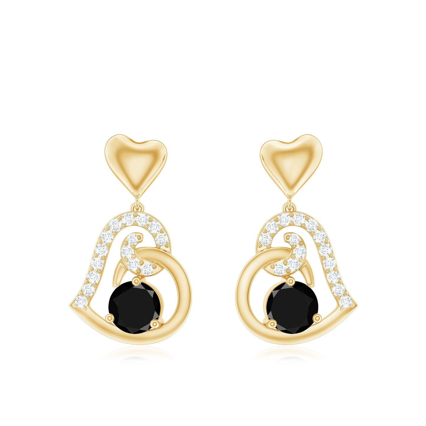 Heart Drop Earring with Black Spinel and Diamond Accent