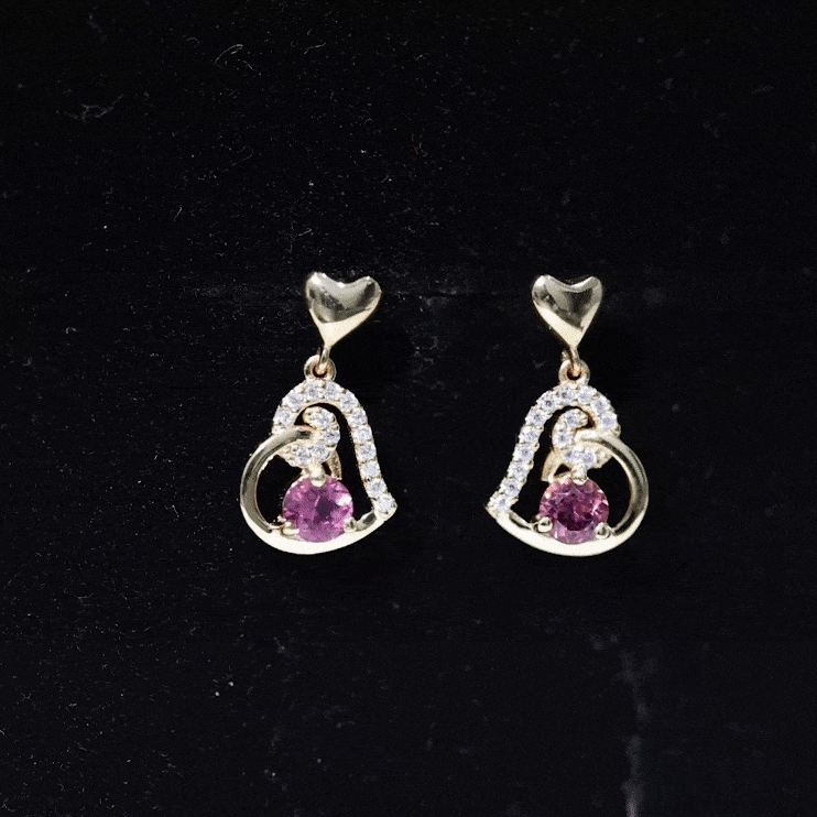 Real Pink Tourmaline and Diamond Heart Drop Earrings