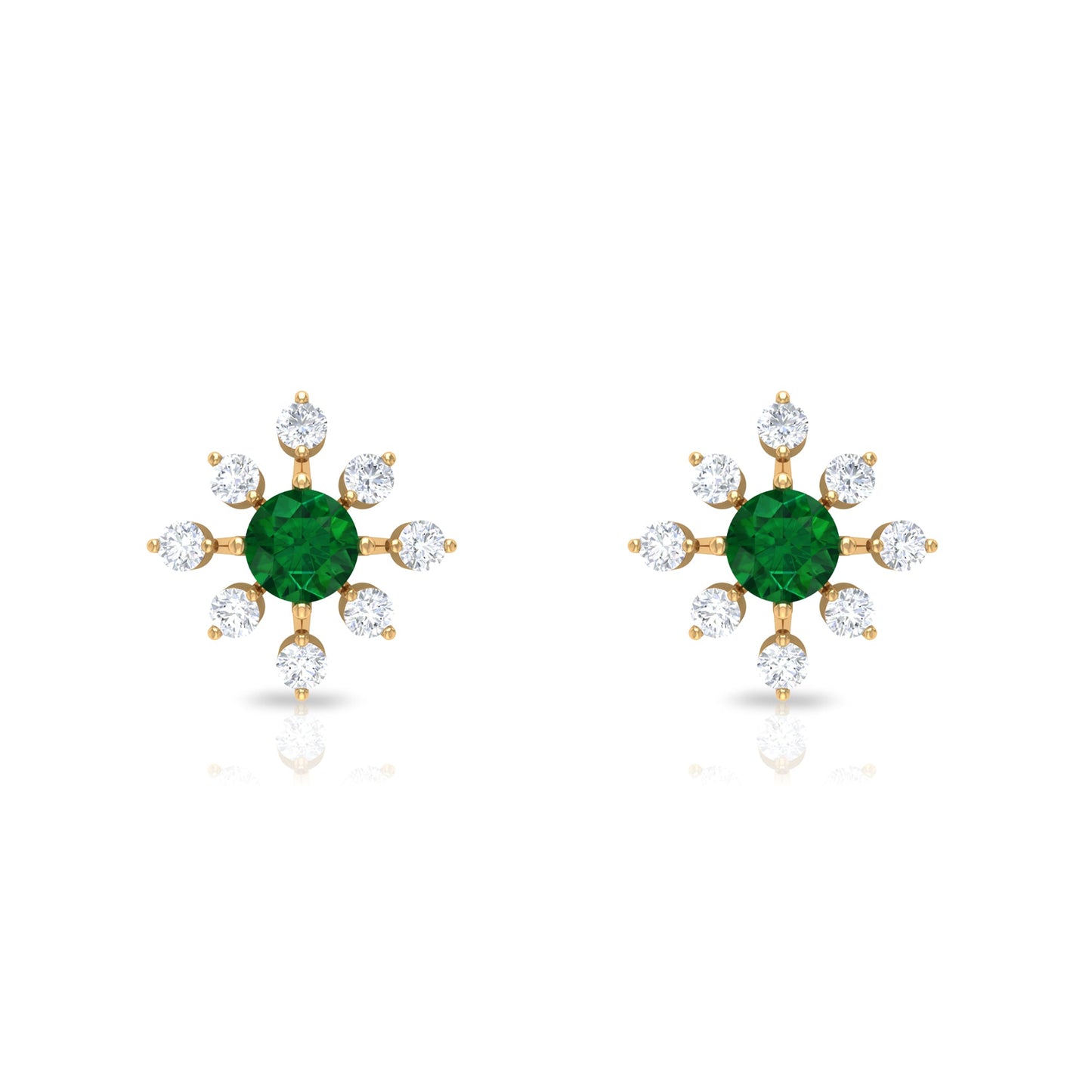 Certified Emerald and Diamond Contemporary Flower Stud Earrings