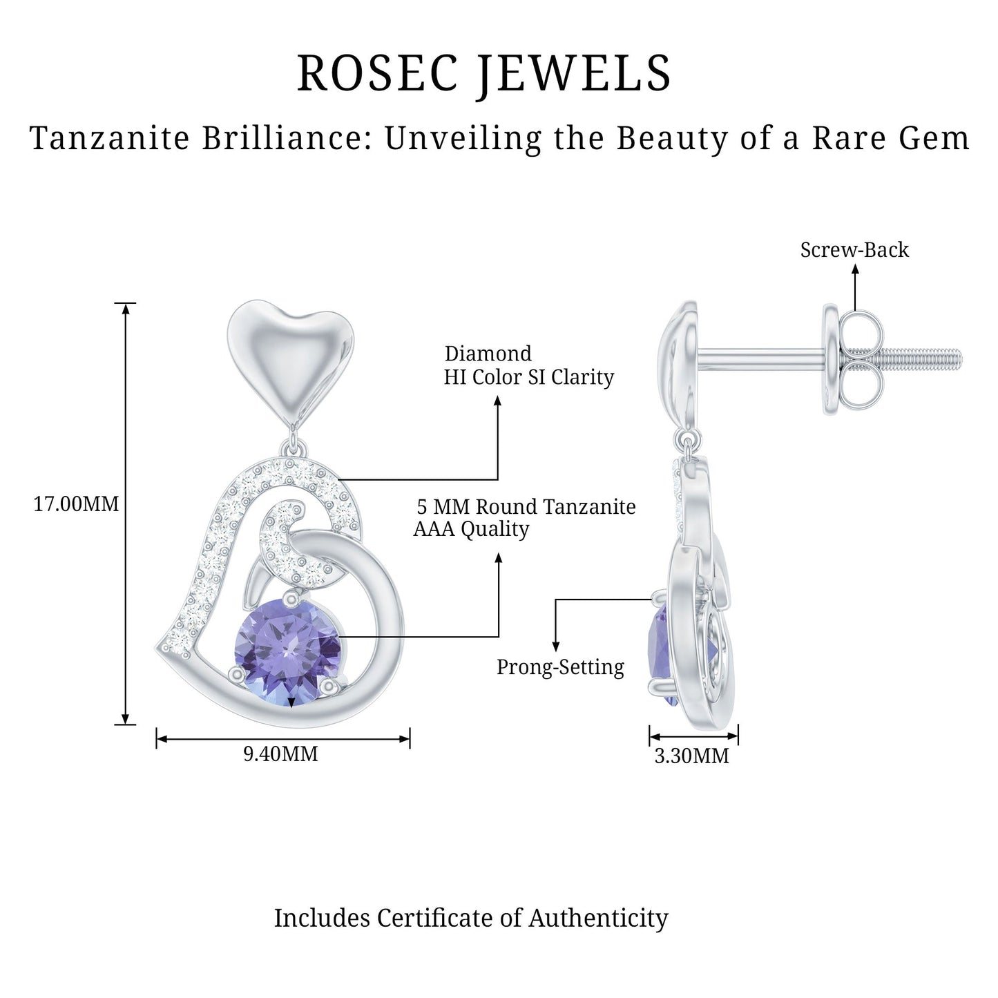 1 Carat Tanzanite and Diamond Heart Drop Earrings