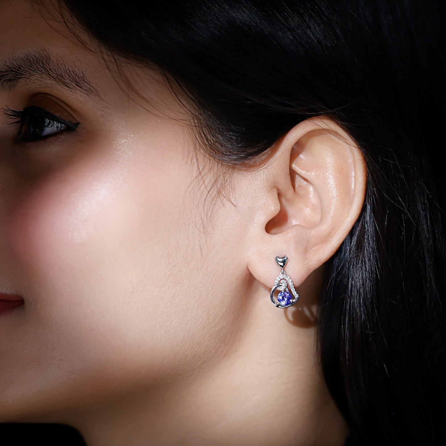 1 Carat Tanzanite and Diamond Heart Drop Earrings