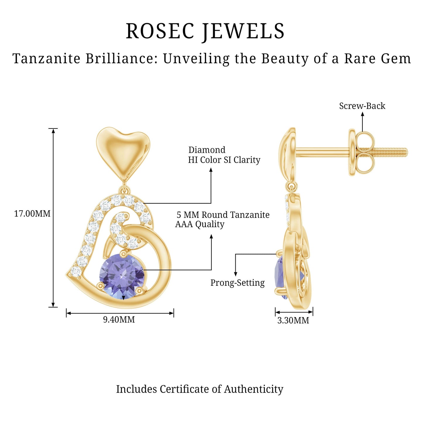 1 Carat Tanzanite and Diamond Heart Drop Earrings