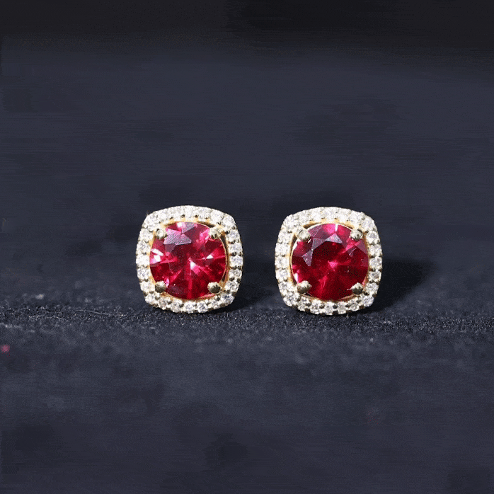 2.7 CT Round Lab Grown Ruby Bridal Stud Earrings with Diamond