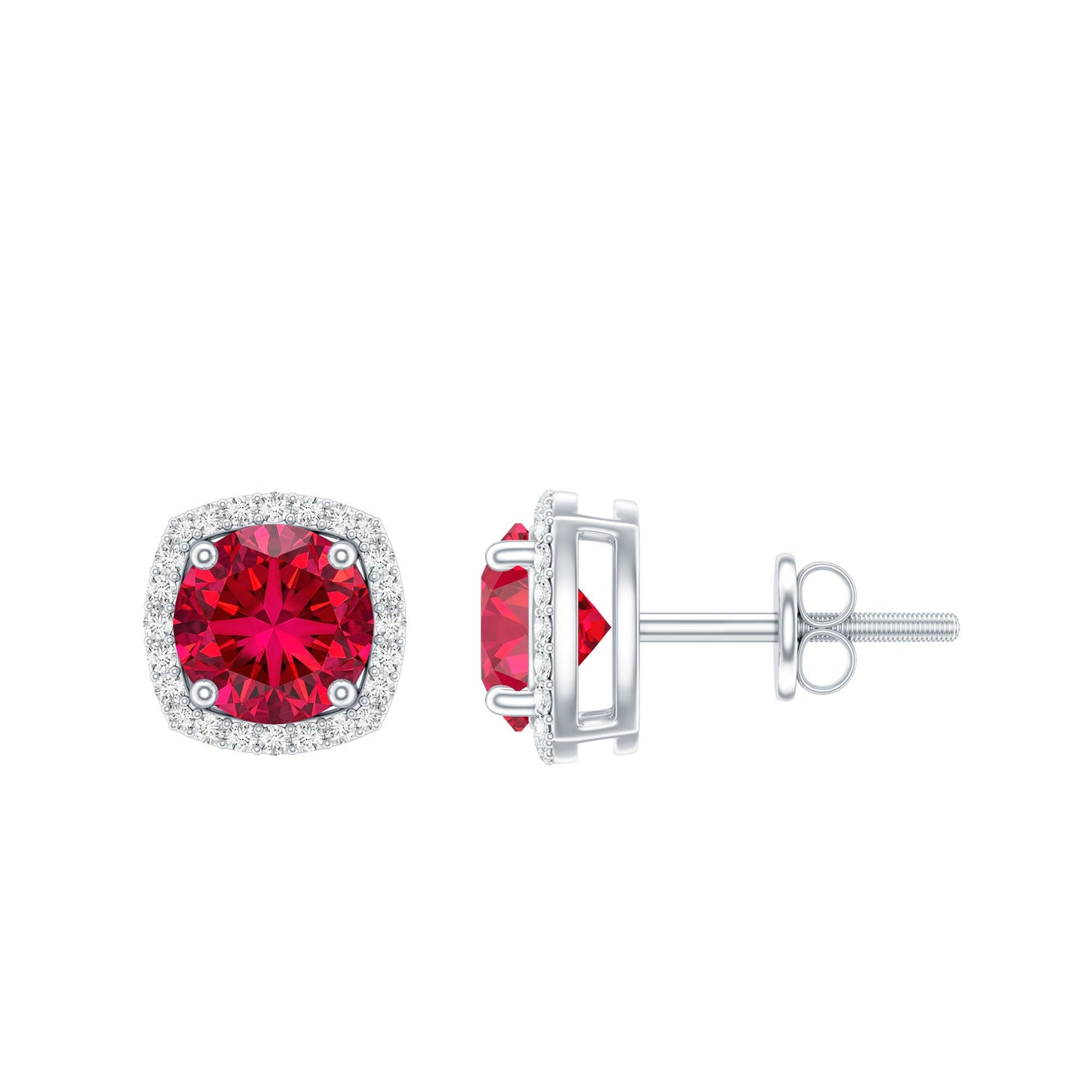 2.7 CT Round Lab Grown Ruby Bridal Stud Earrings with Diamond