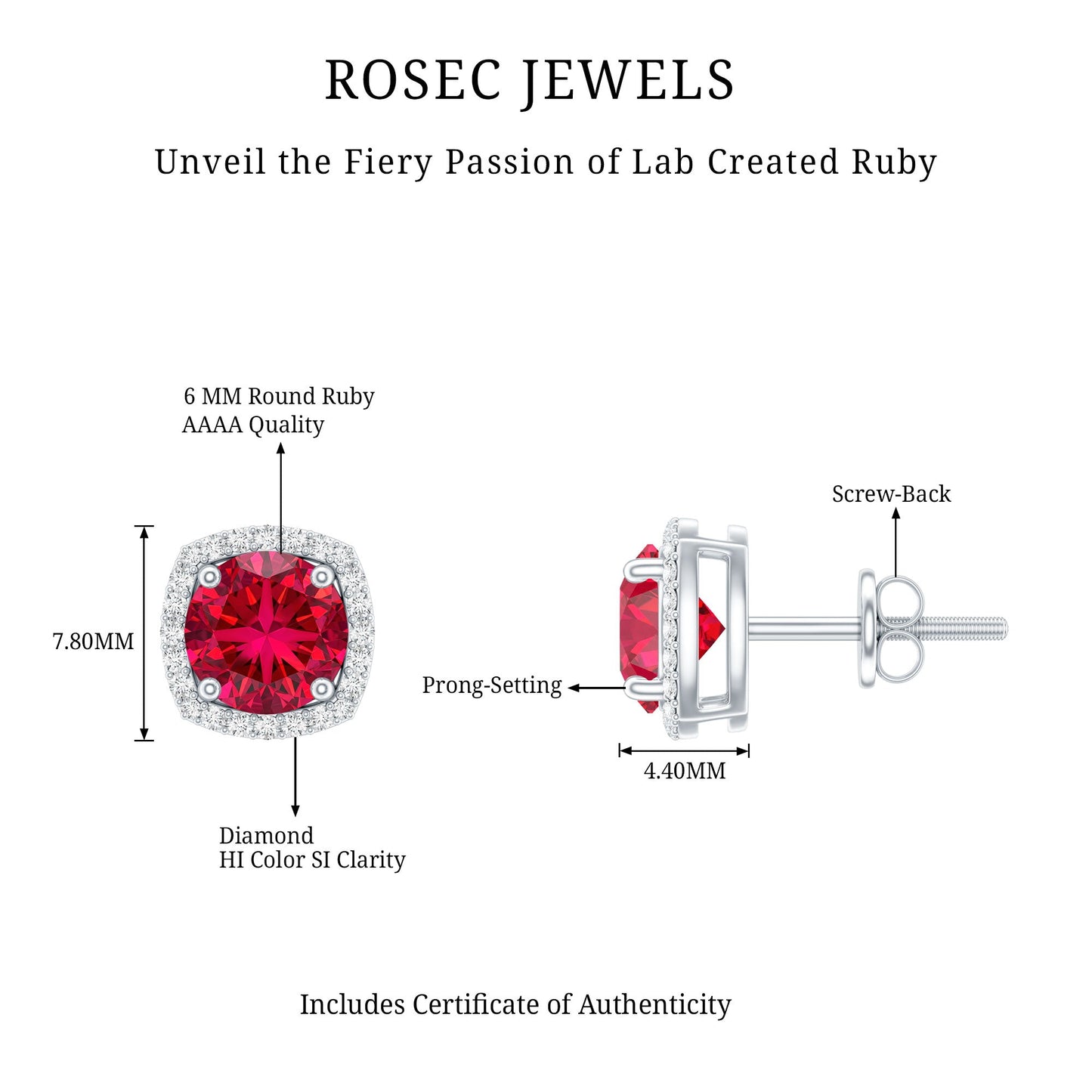 2.7 CT Round Lab Grown Ruby Bridal Stud Earrings with Diamond