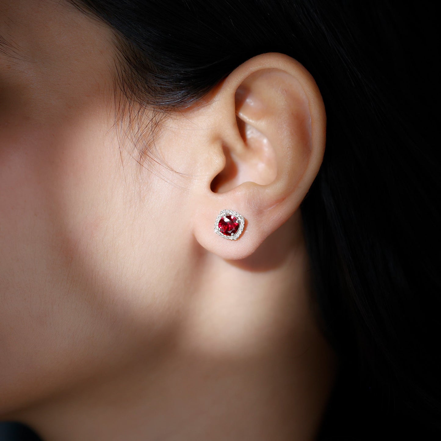 2.7 CT Round Lab Grown Ruby Bridal Stud Earrings with Diamond