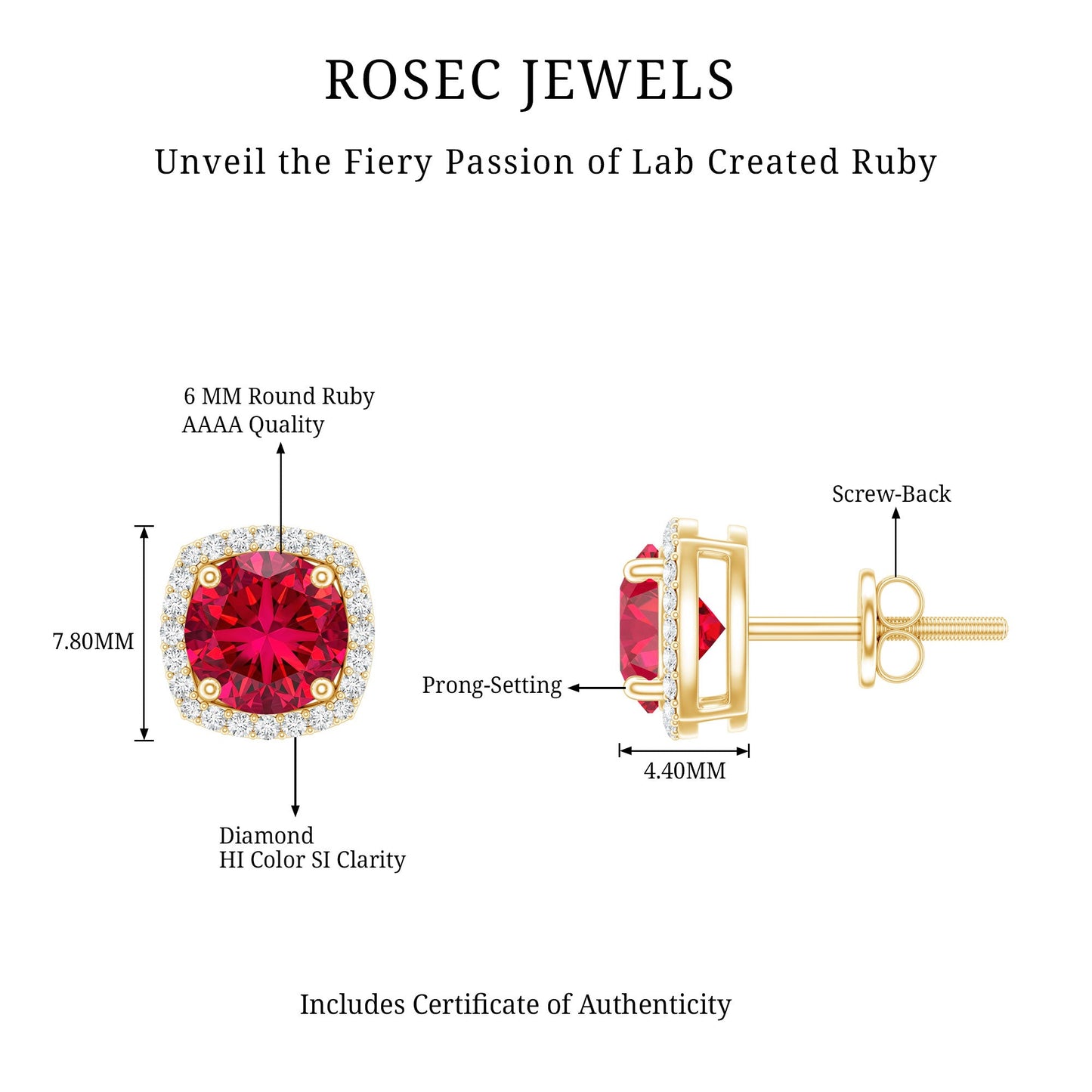 2.7 CT Round Lab Grown Ruby Bridal Stud Earrings with Diamond