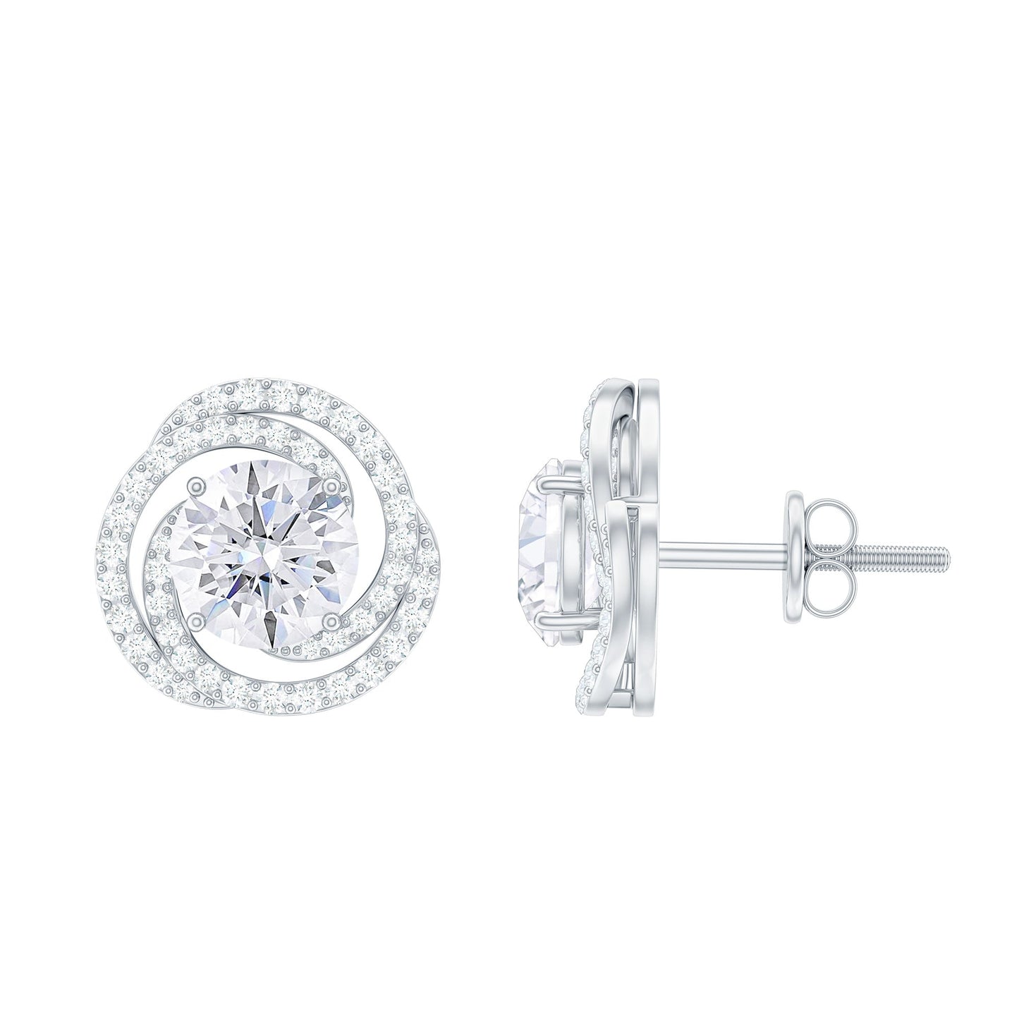 1.9 Carat Moissanite Swirl Stud Earrings with Screw Backs