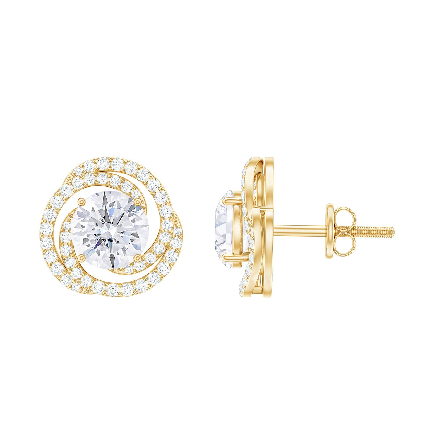 1.9 Carat Moissanite Swirl Stud Earrings with Screw Backs