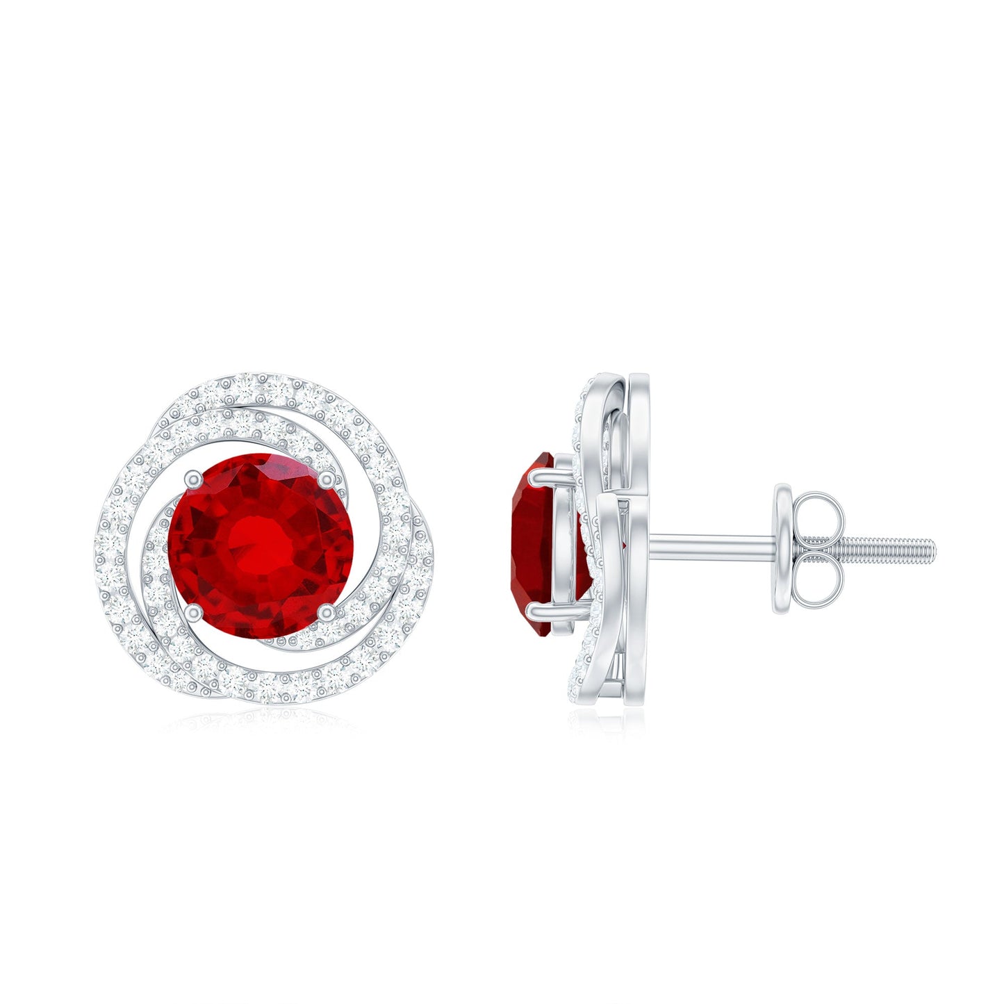 Lab Created Ruby and Diamond Spiral Stud Earrings