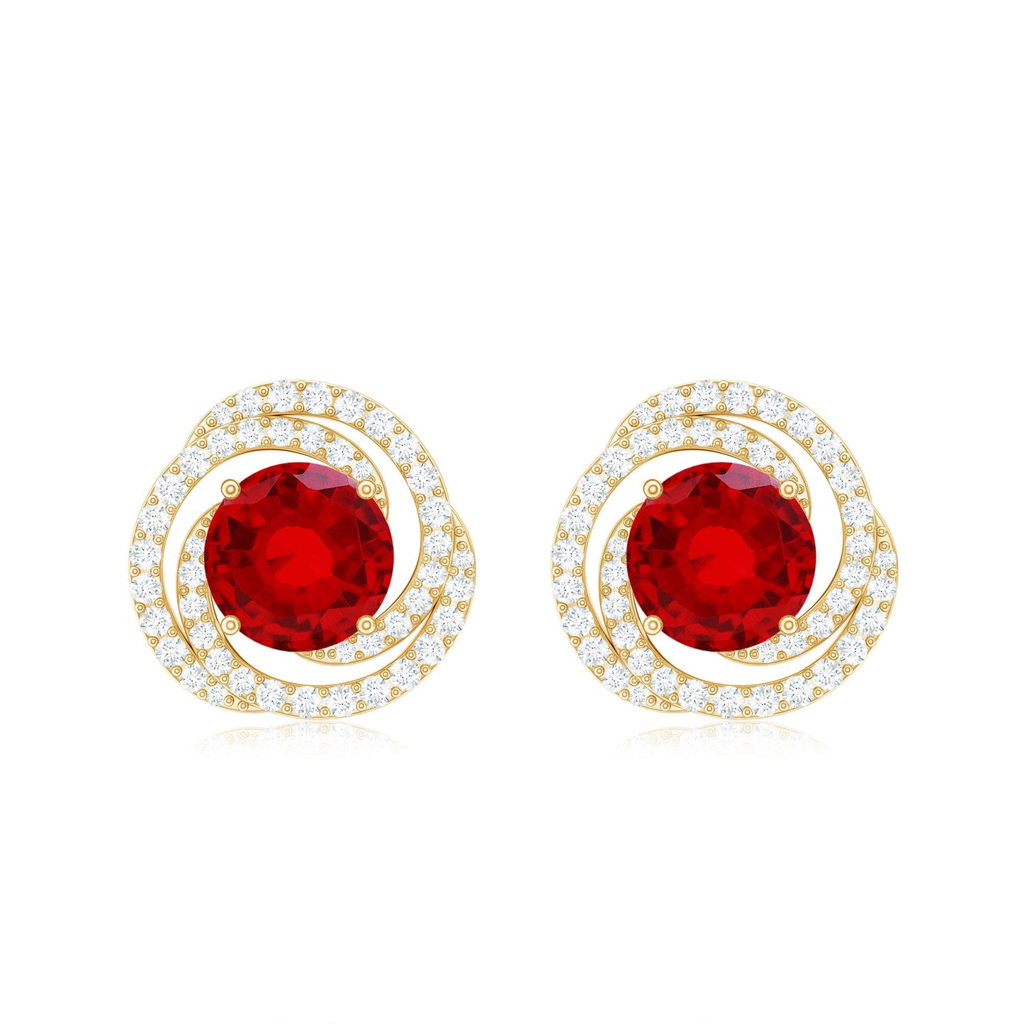 Lab Created Ruby and Diamond Spiral Stud Earrings
