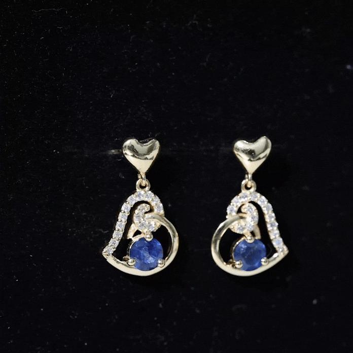Real 0.8 Carat Blue Sapphire and Diamond Dangling Earrings