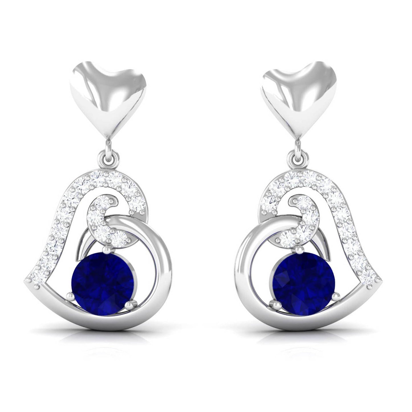 Real 0.8 Carat Blue Sapphire and Diamond Dangling Earrings