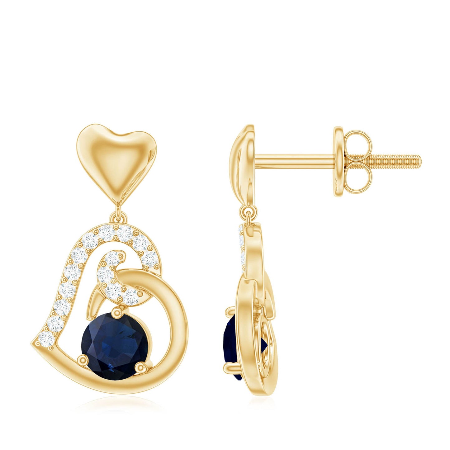 Real 0.8 Carat Blue Sapphire and Diamond Dangling Earrings