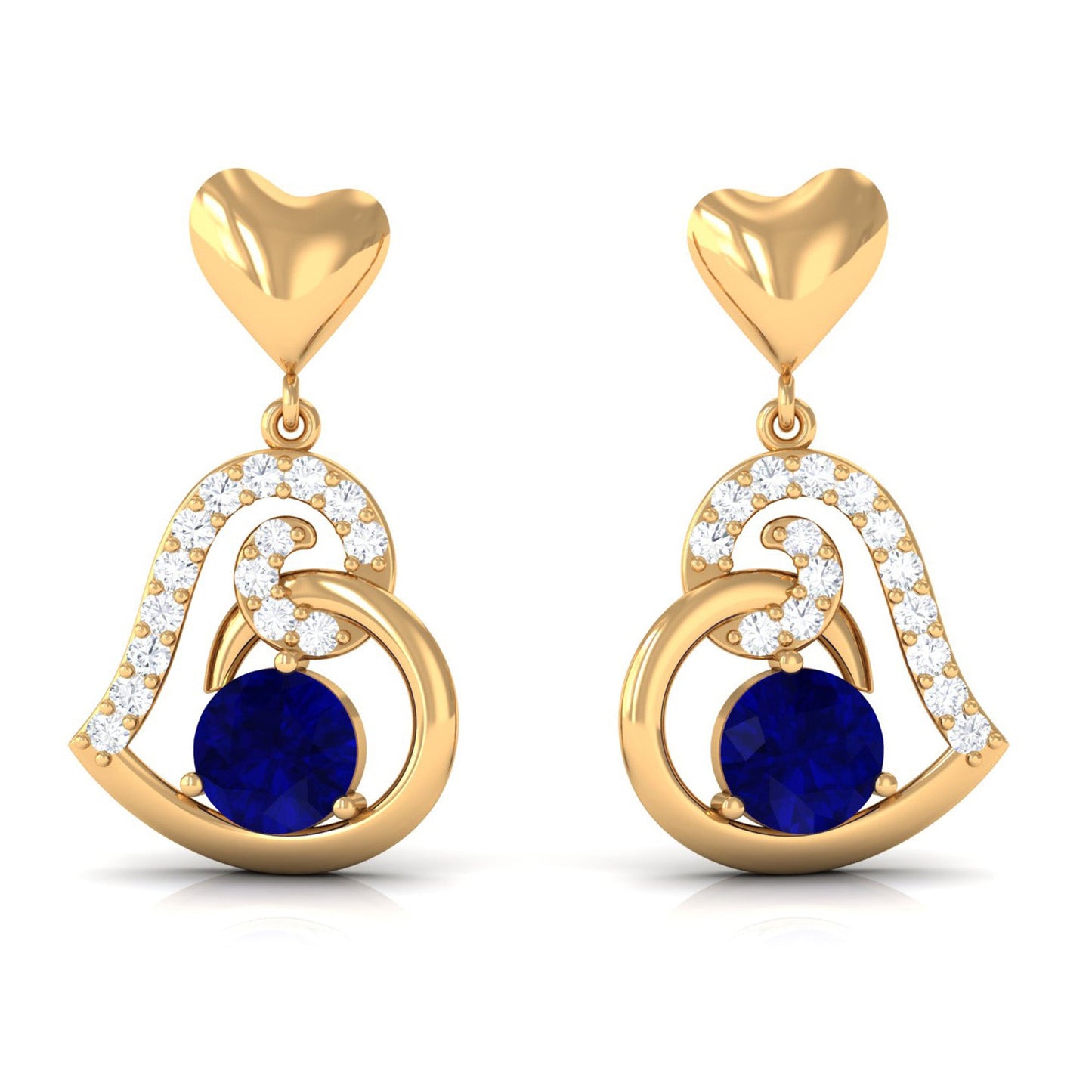 Real 0.8 Carat Blue Sapphire and Diamond Dangling Earrings