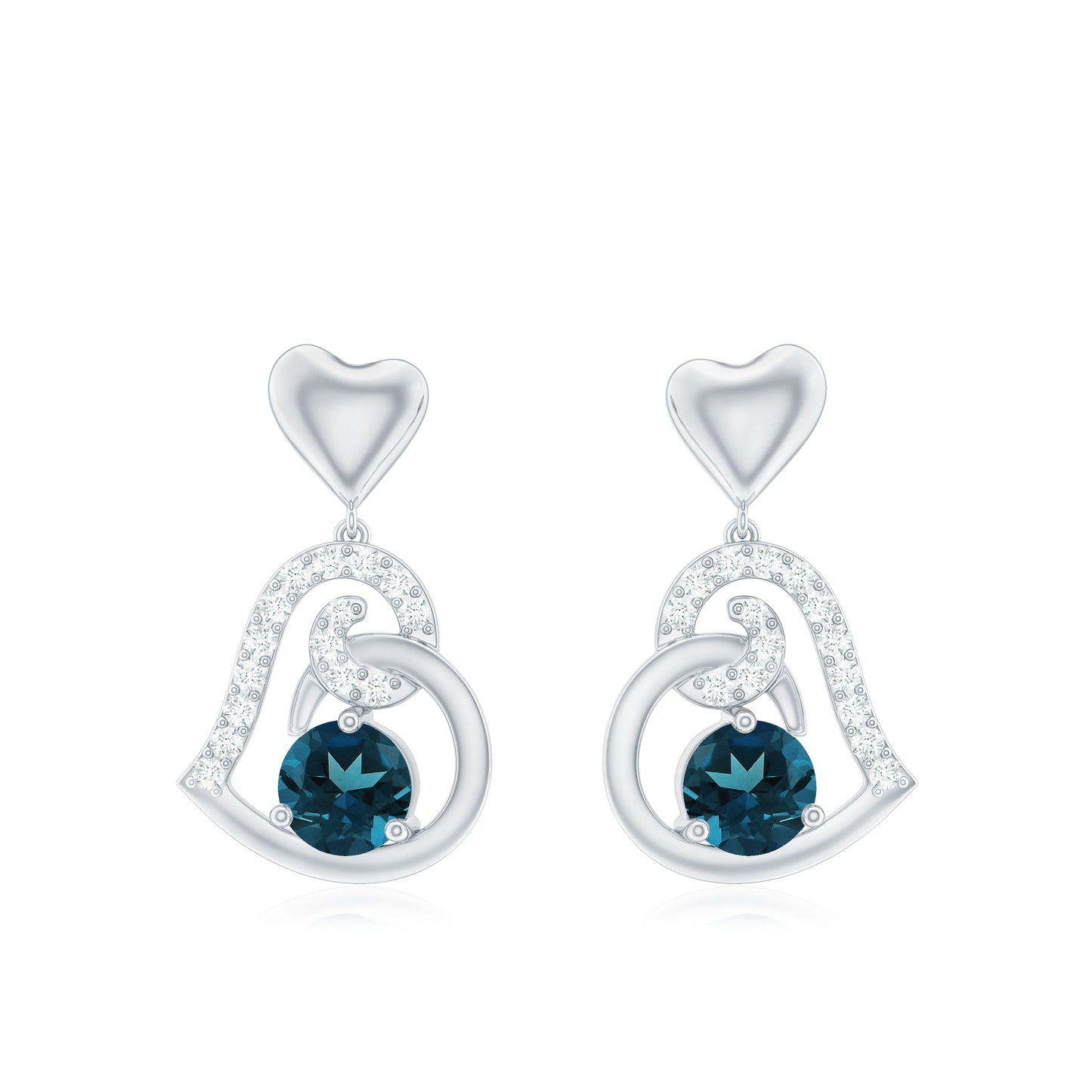 Round London Blue Topaz and Diamond Heart Drop Earring