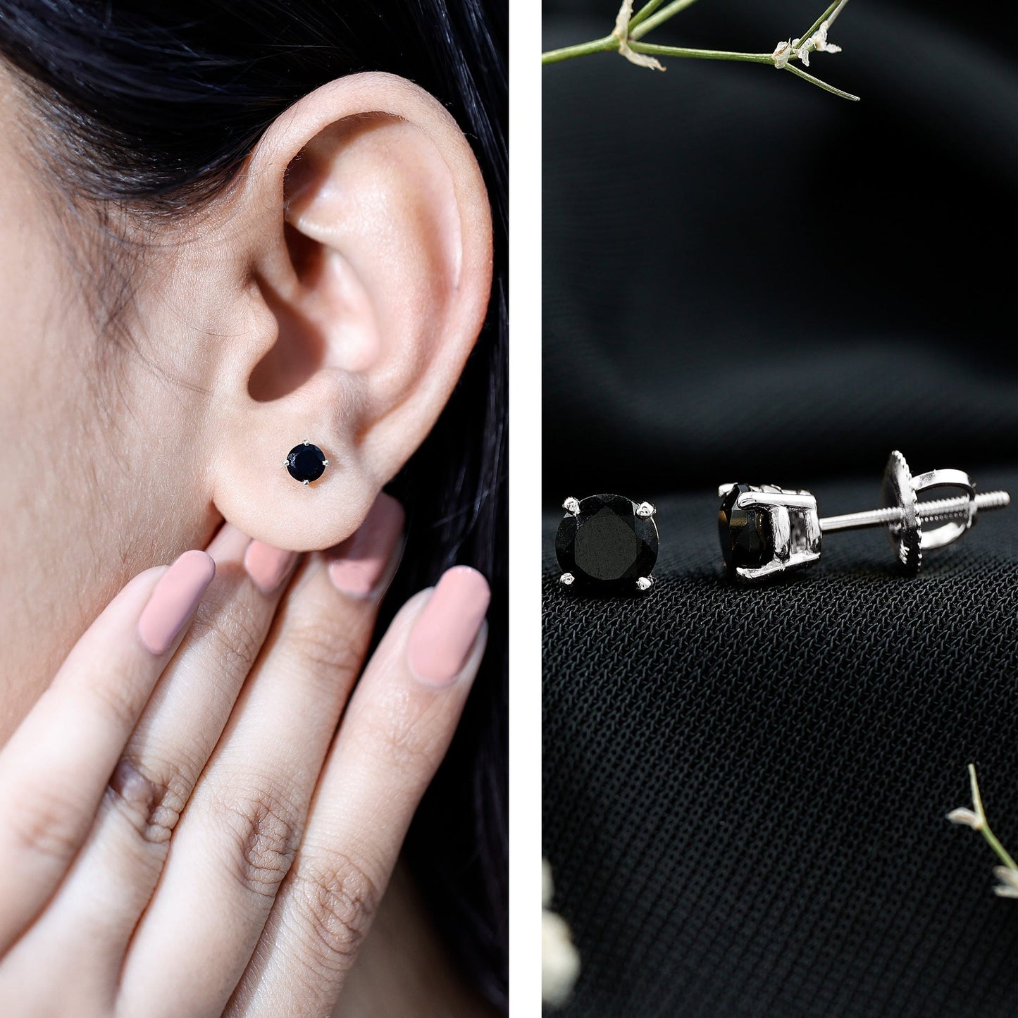 Natural Black Onyx Stud Earrings for Everyday
