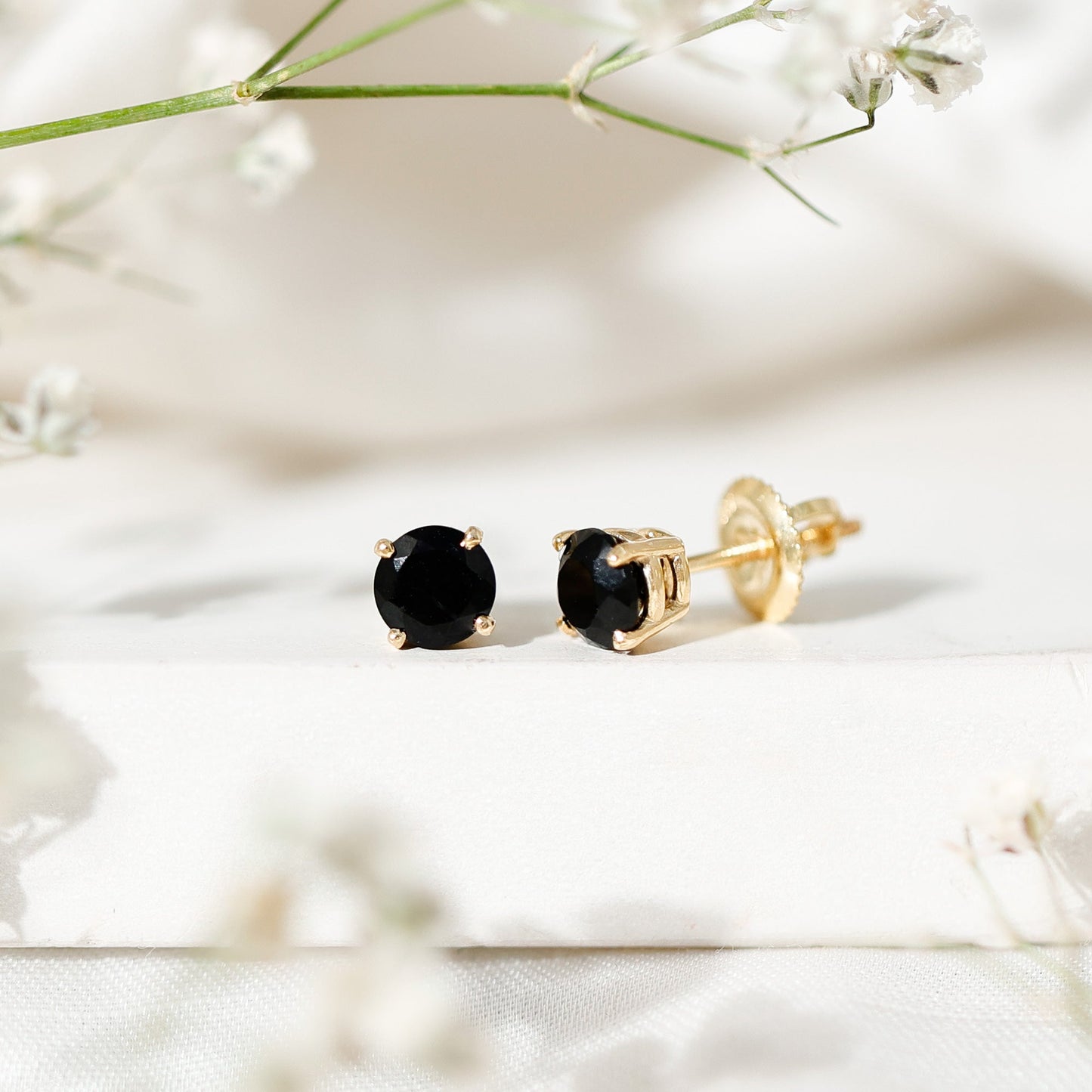 Natural Black Onyx Stud Earrings for Everyday
