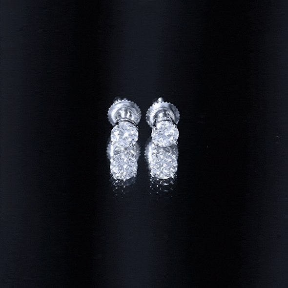 Round Moissanite 1 Carat Stud Earrings with Screw Back