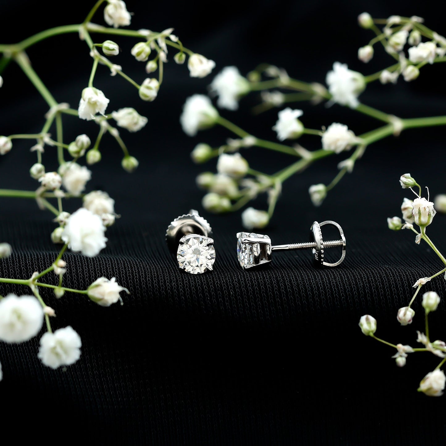 Round Moissanite 1 Carat Stud Earrings with Screw Back