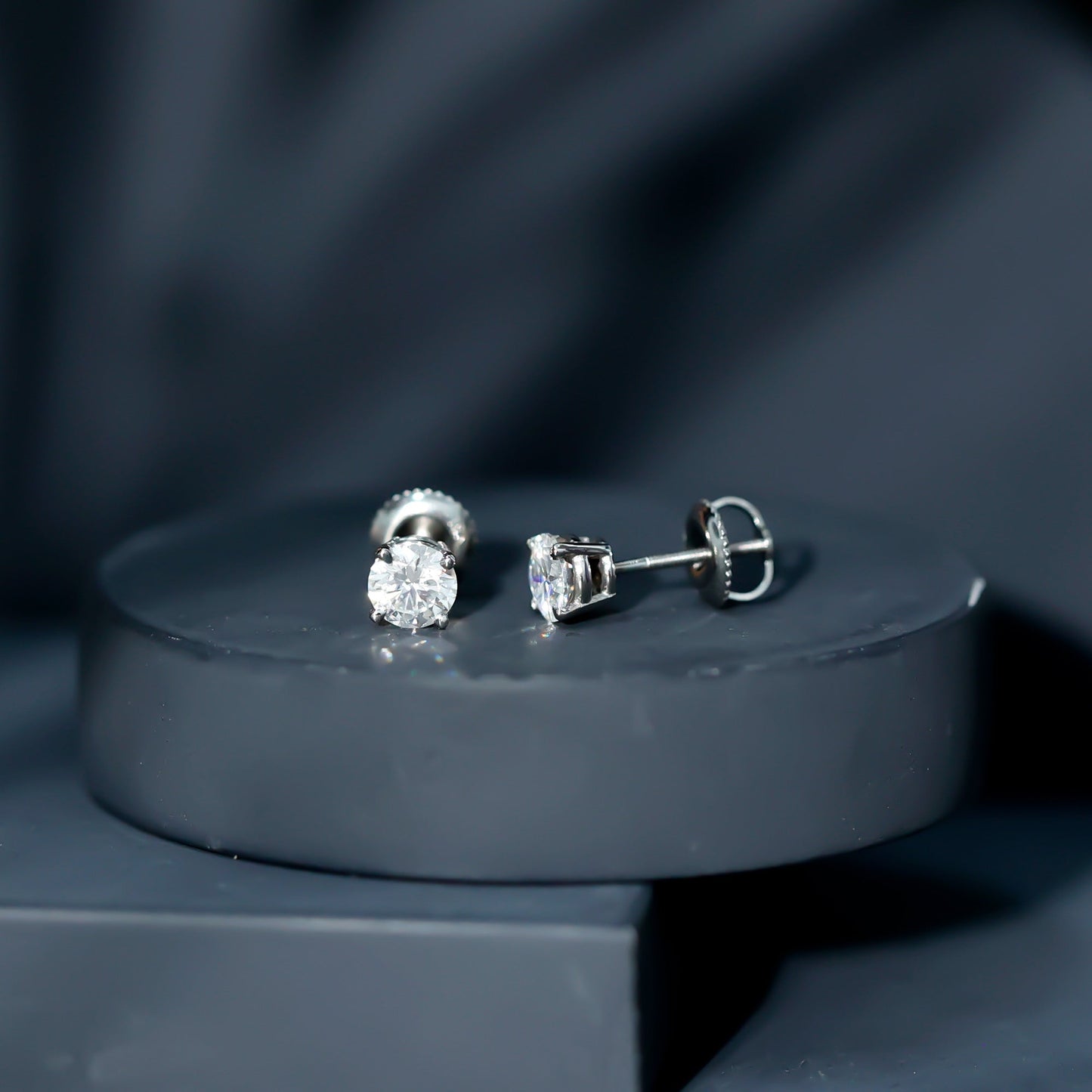 Round Moissanite 1 Carat Stud Earrings with Screw Back