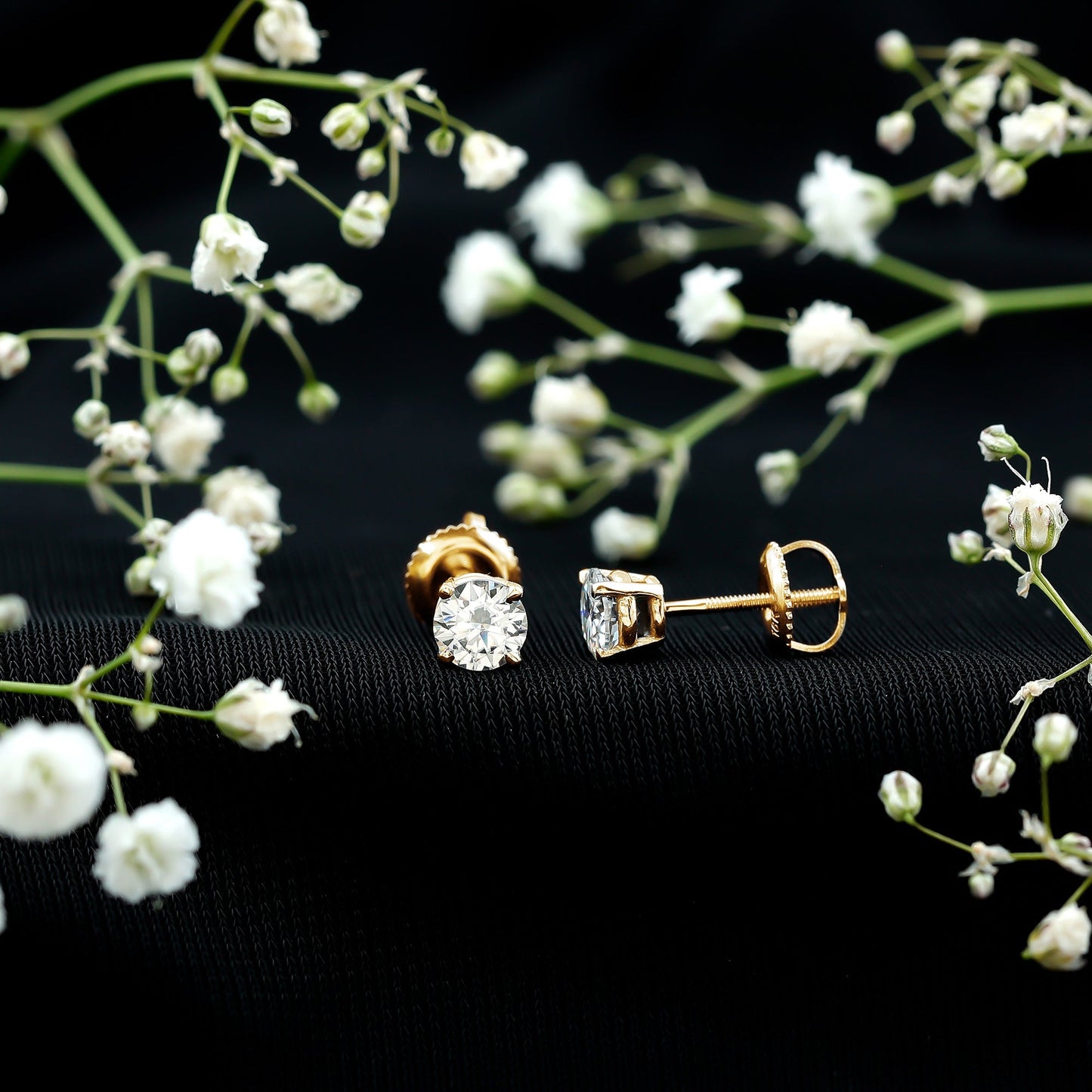 Round Moissanite 1 Carat Stud Earrings with Screw Back
