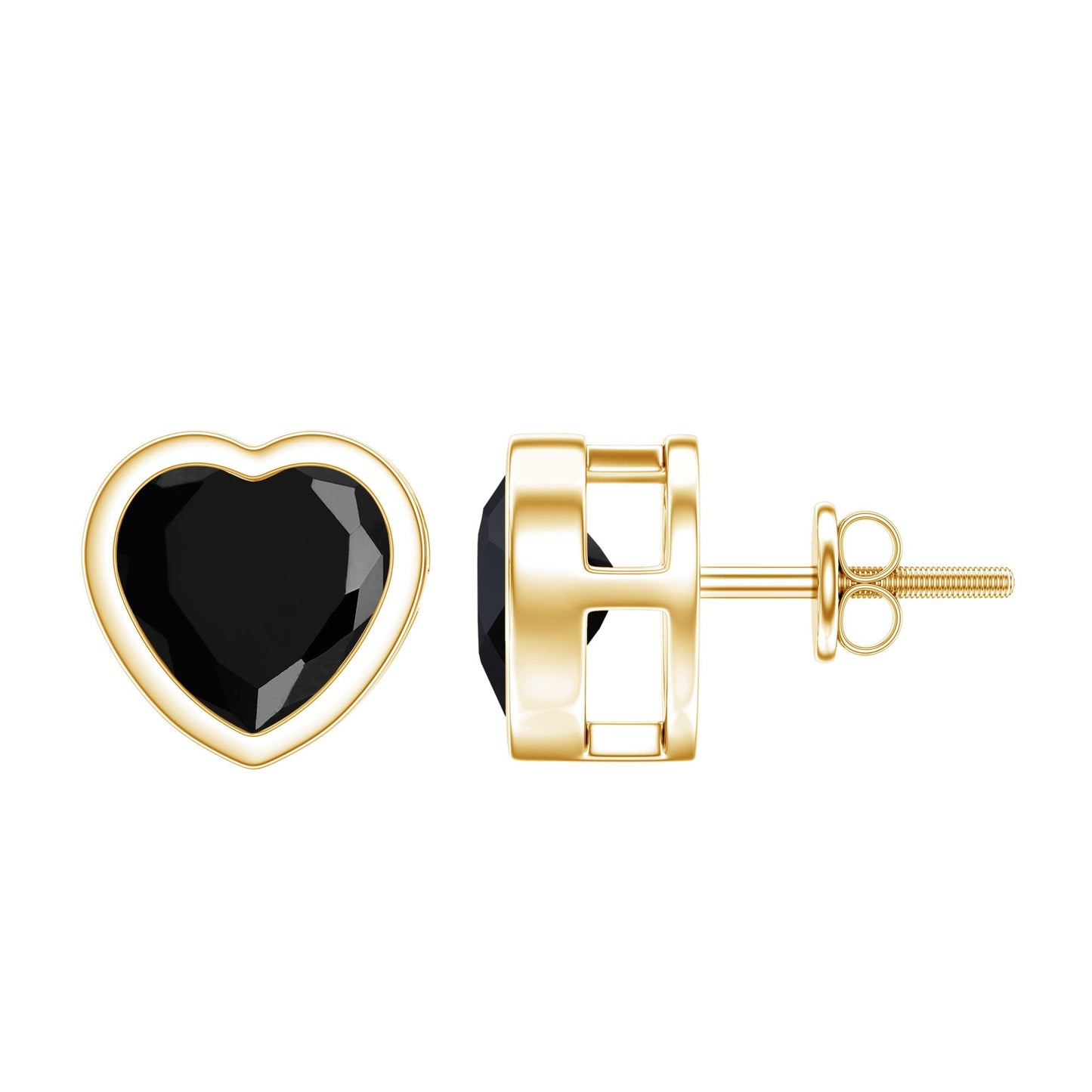 Bezel Set Black Onyx Heart Stud Earring