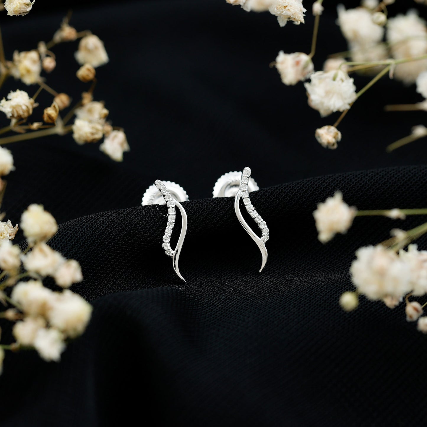Prong Set Diamond Leaf Stud Earrings for Women