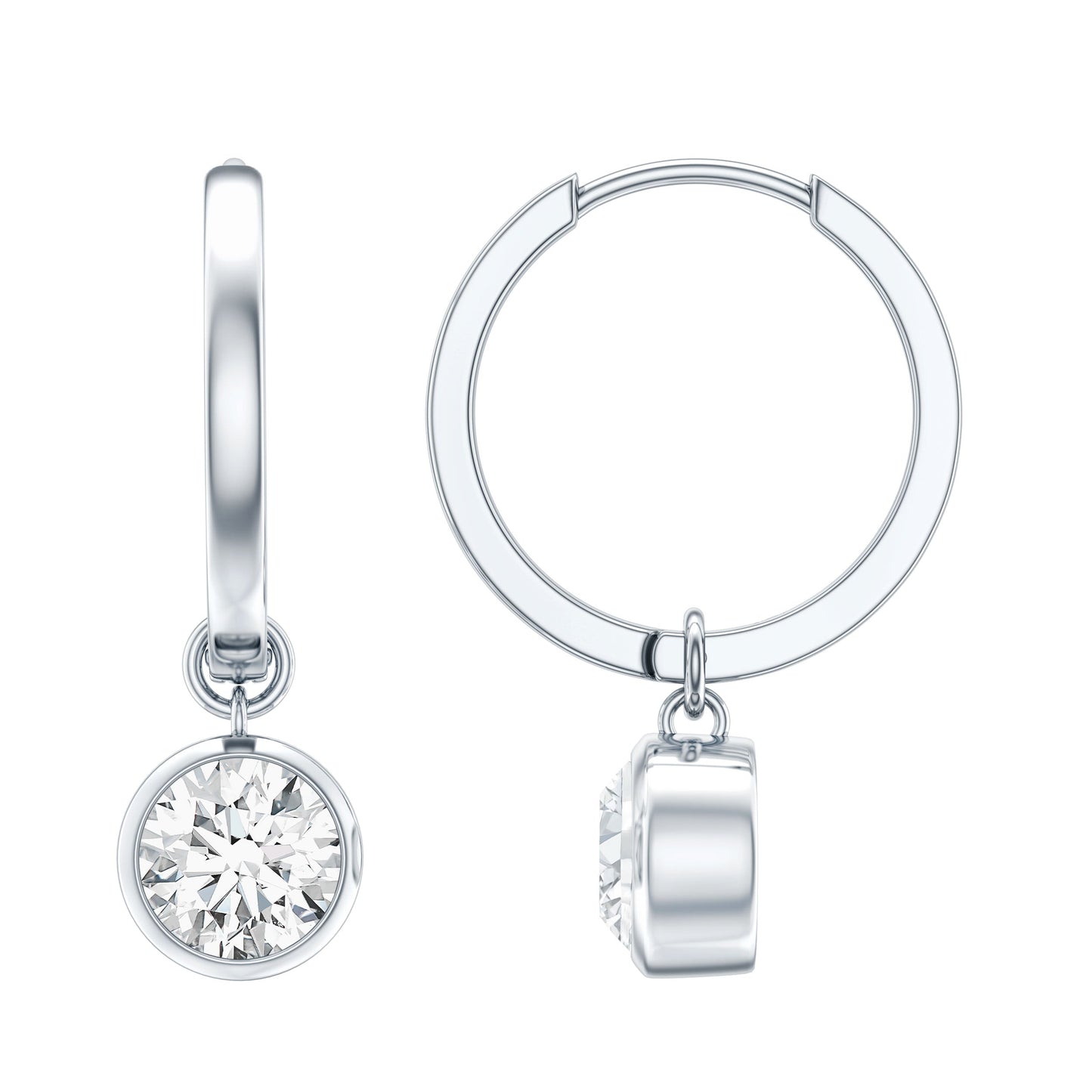 Bezel Set Moissanite and Hinged Hoop Earrings