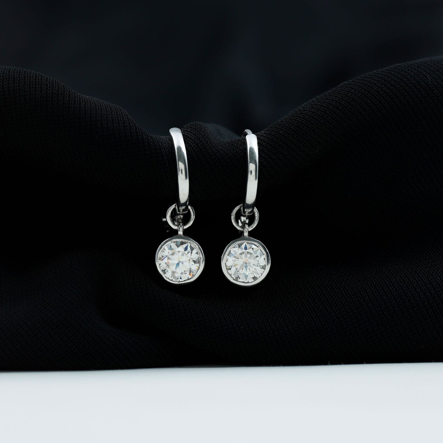 Bezel Set Moissanite and Hinged Hoop Earrings
