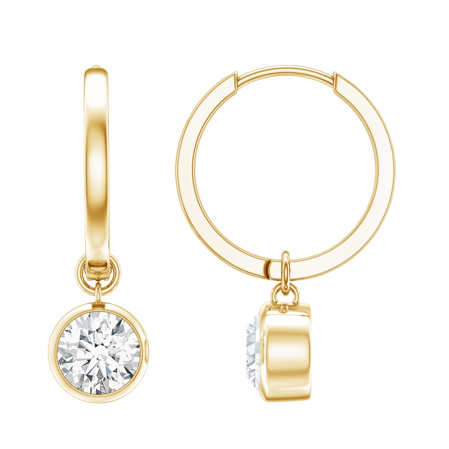 Bezel Set Moissanite and Hinged Hoop Earrings