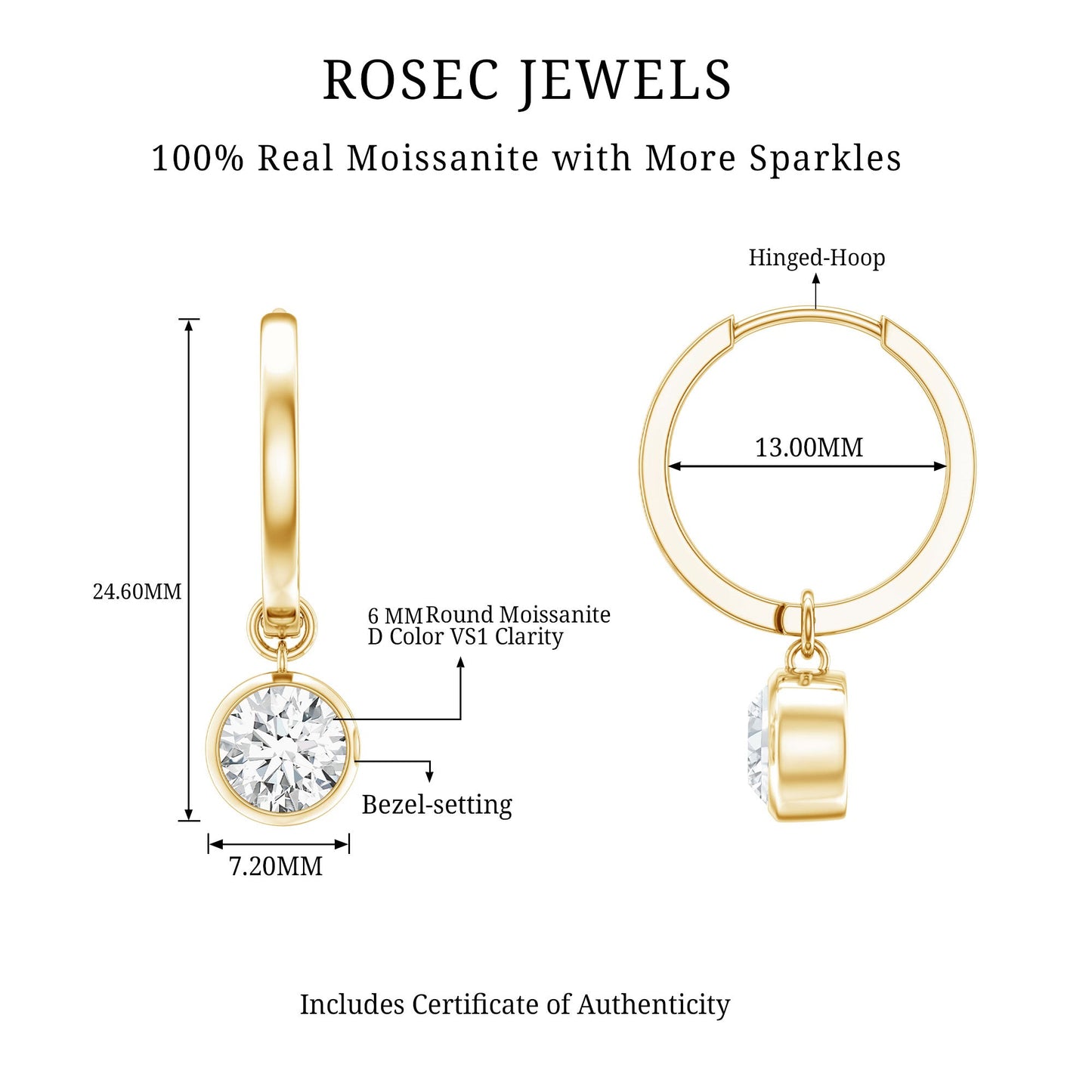 Bezel Set Moissanite and Hinged Hoop Earrings